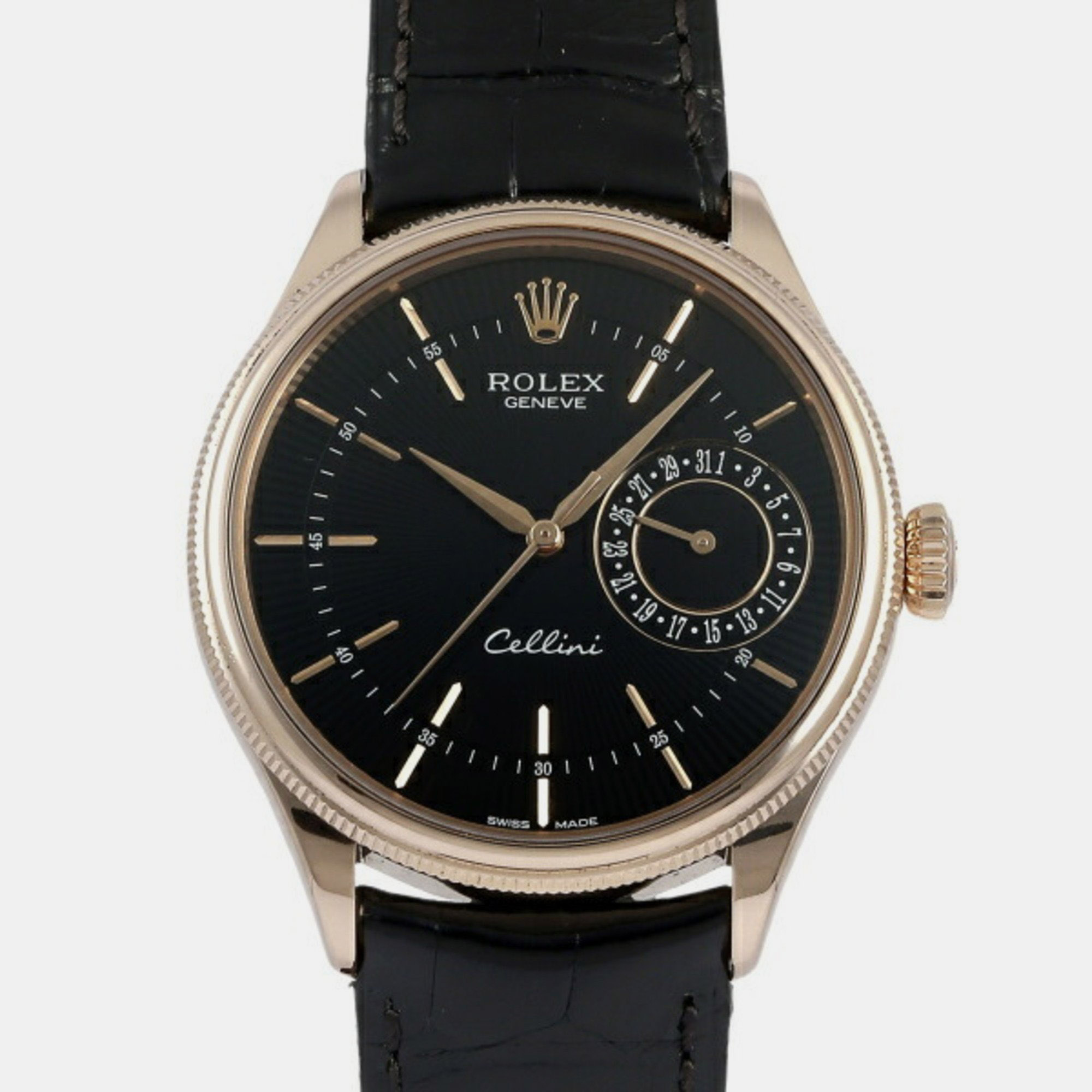

Rolex Black 18k Rose Gold Cellini 50515 Automatic Men's Wristwatch 39 mm