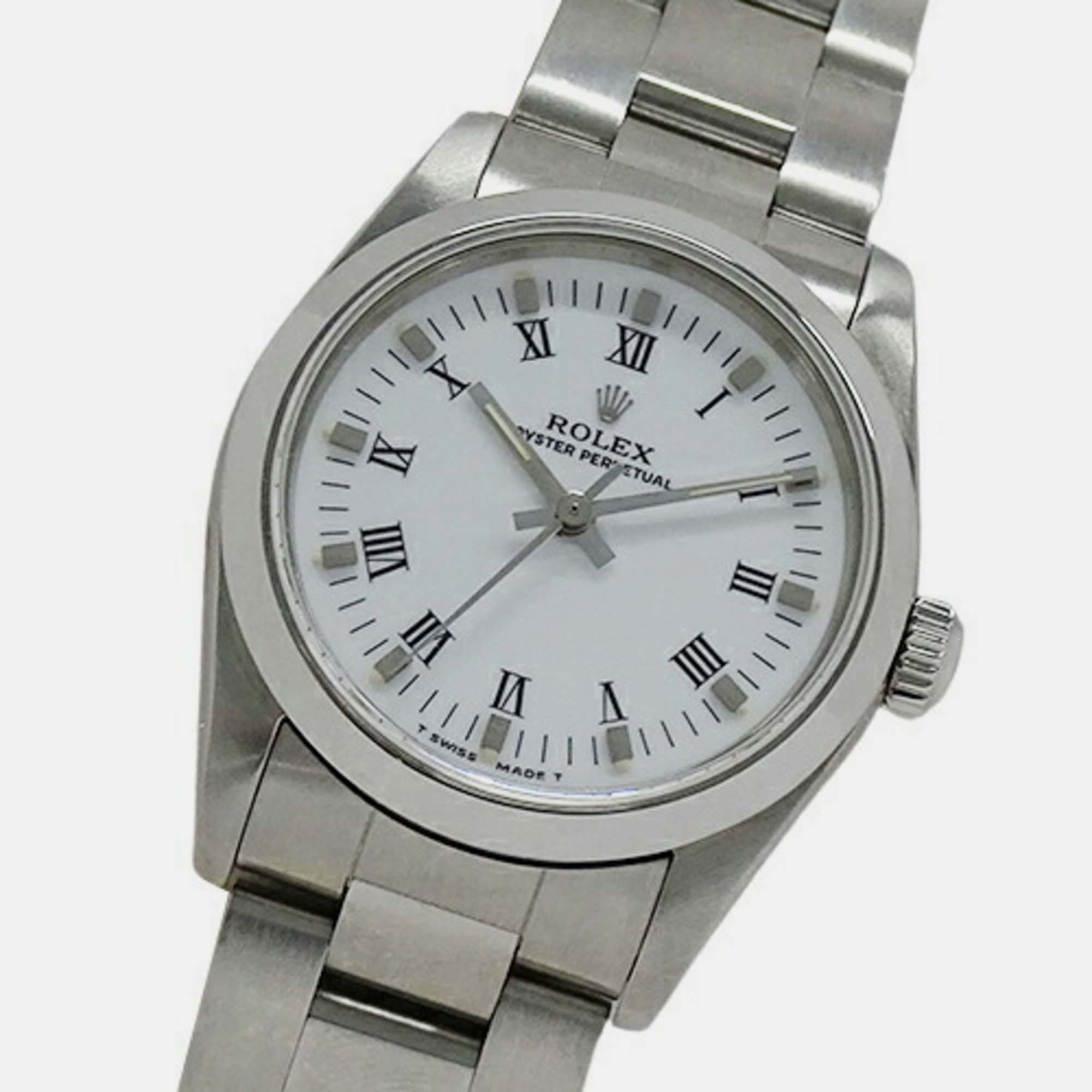 

Rolex White Stainless Steel Oyster Perpetual 67480 Automatic Men's Wristwatch 30 mm