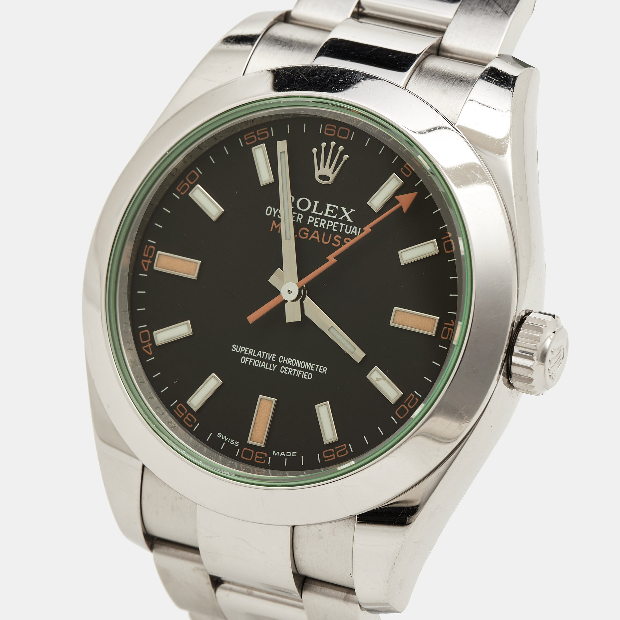 

Rolex Black Oystersteel Milgauss M116400GV-0001 Men's Wristwatch, Silver