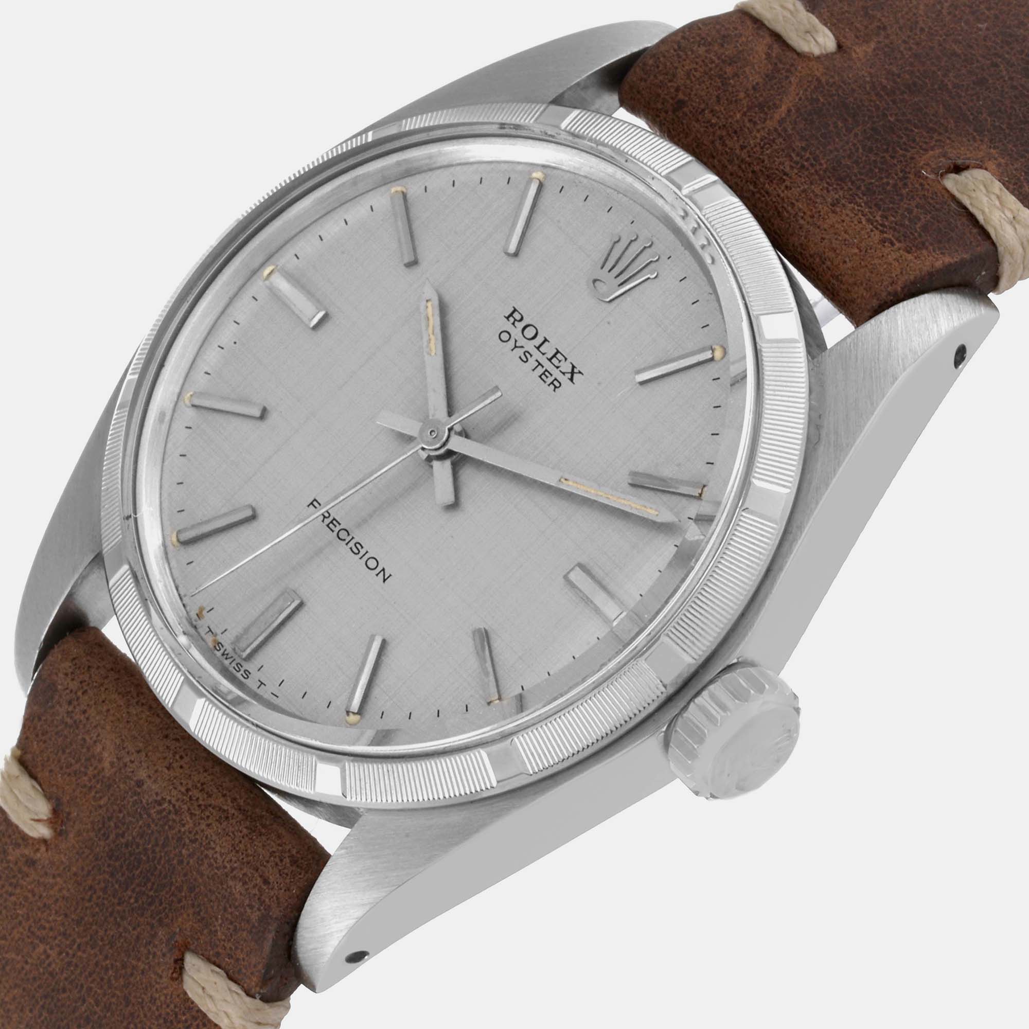 

Rolex Oyster Precision Silver Linen Dial Vintage Steel Mens Watch 6427 35 mm