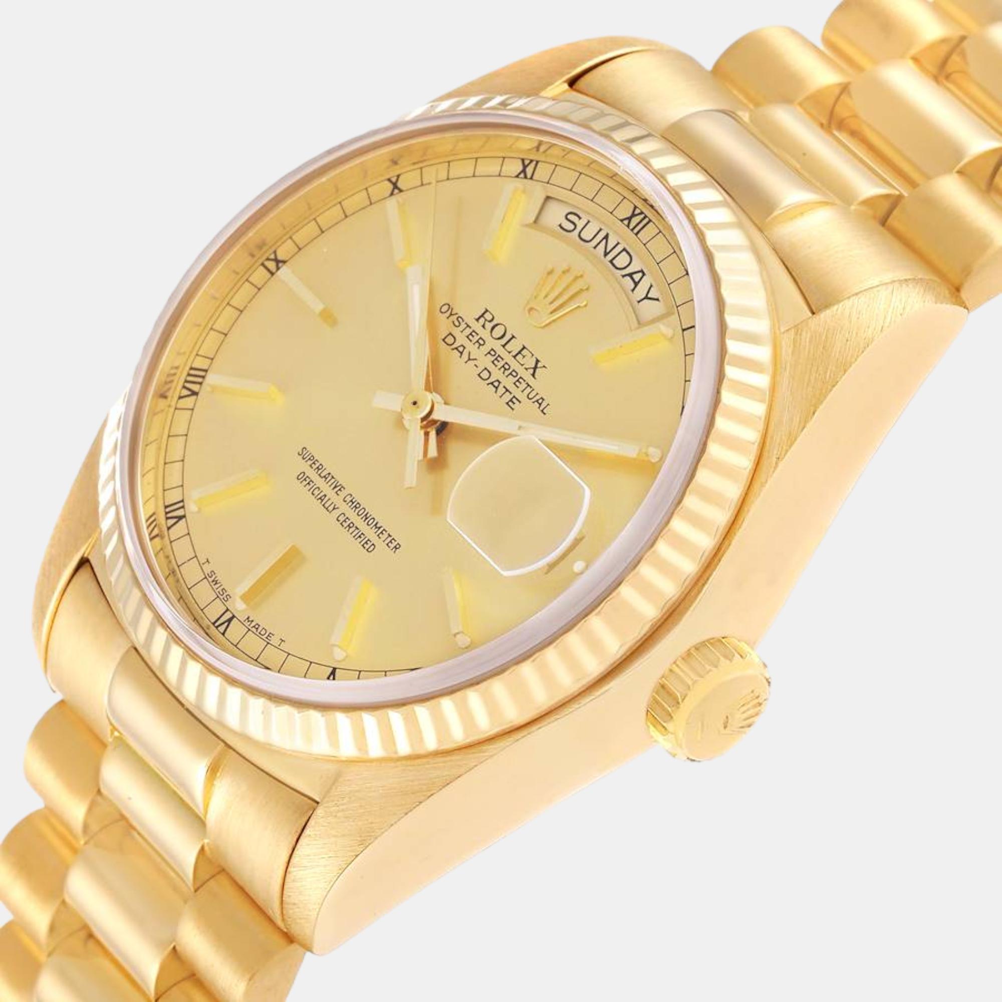 

Rolex President Day-Date Yellow Gold Champagne Dial Men's Watch 18038 36 mm