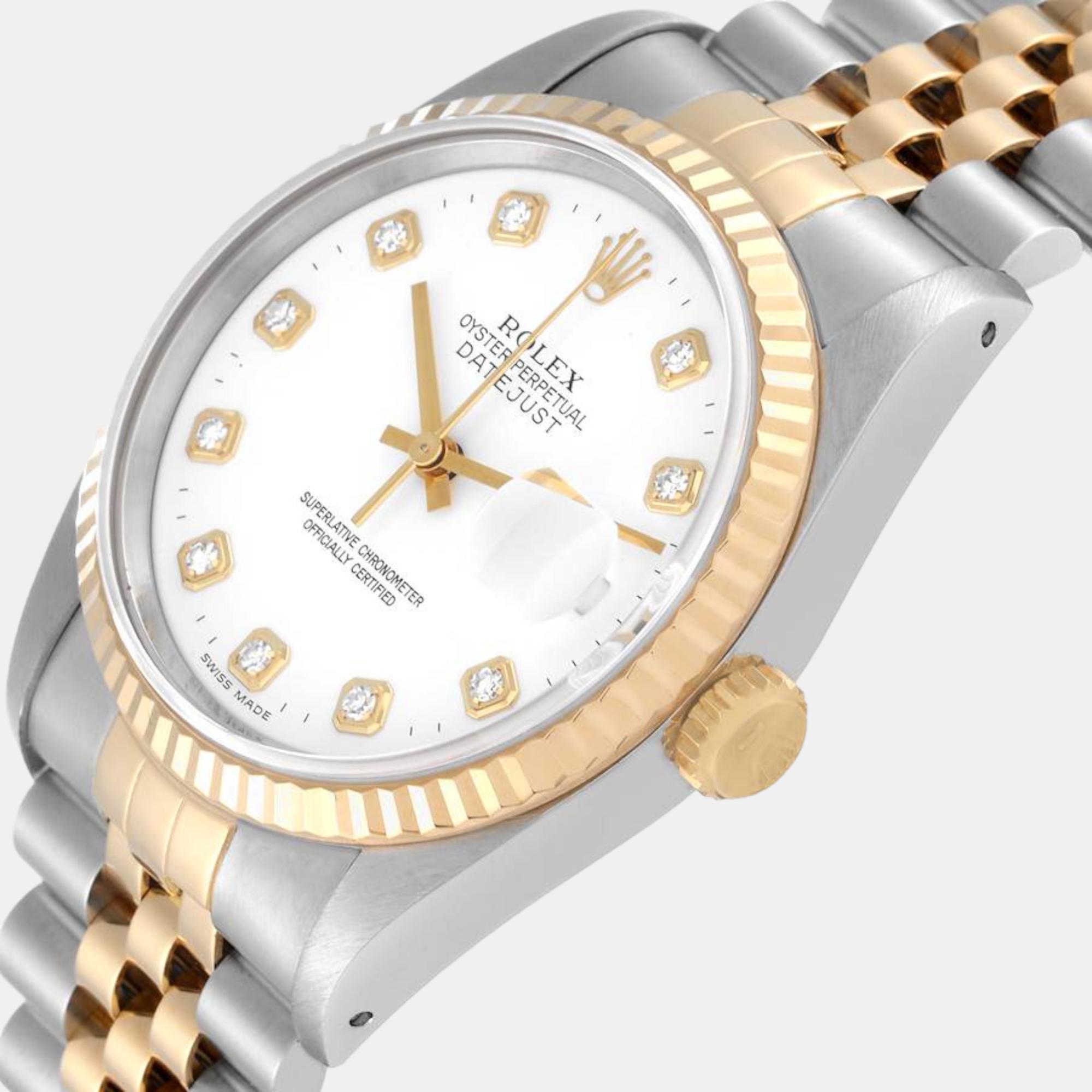 

Rolex Datejust White Diamond Dial Steel Yellow Gold Men's Watch 16233 36 mm