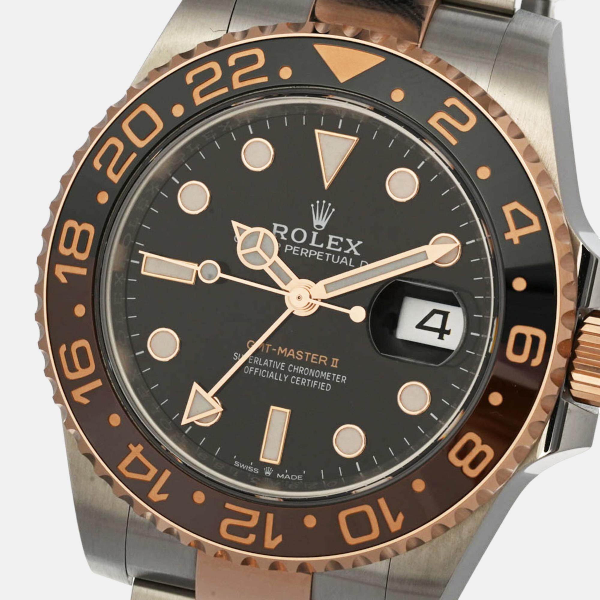 

Rolex Black 18k Rose Gold And Stainless Steel GMT-Master II 126711CHNR Automatic Men's Wristwatch 40 mm