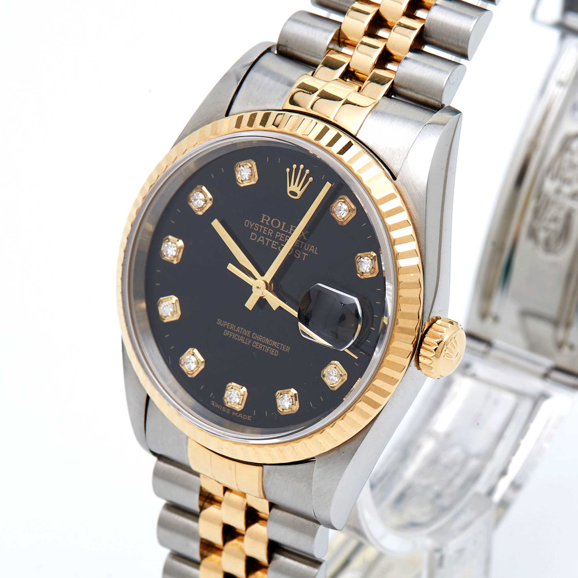 

Rolex Black Diamonds 18K Yellow Gold And Stainless Steel Datejust 16233 Men's Wristwatch 36 mm