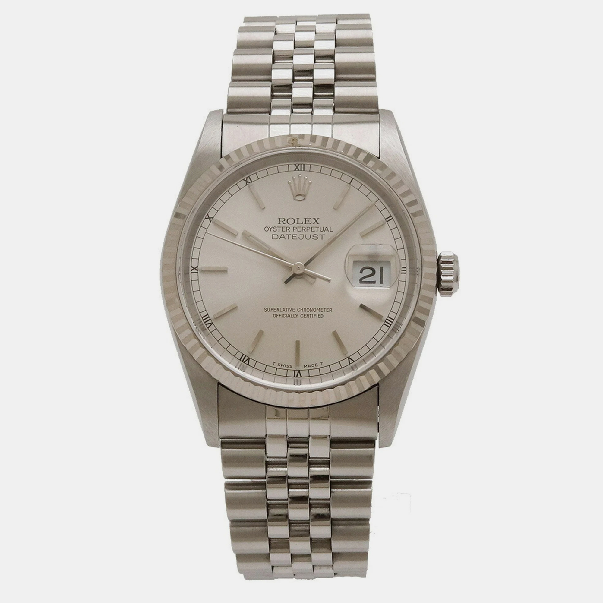 

Rolex Silver 18k White Gold And Stainless Steel Datejust 16234 Automatic Men's Wristwatch 35 mm