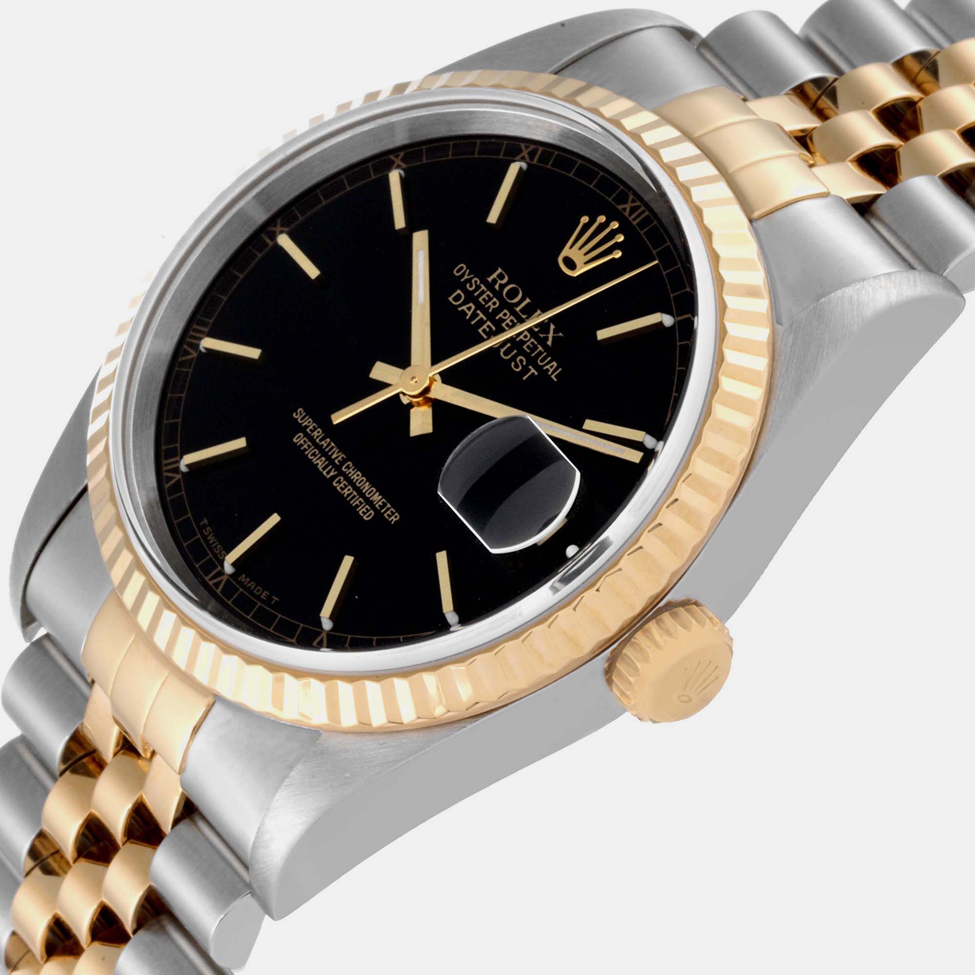 

Rolex Datejust Steel Yellow Gold Black Dial Men's Watch 16233 36 mm