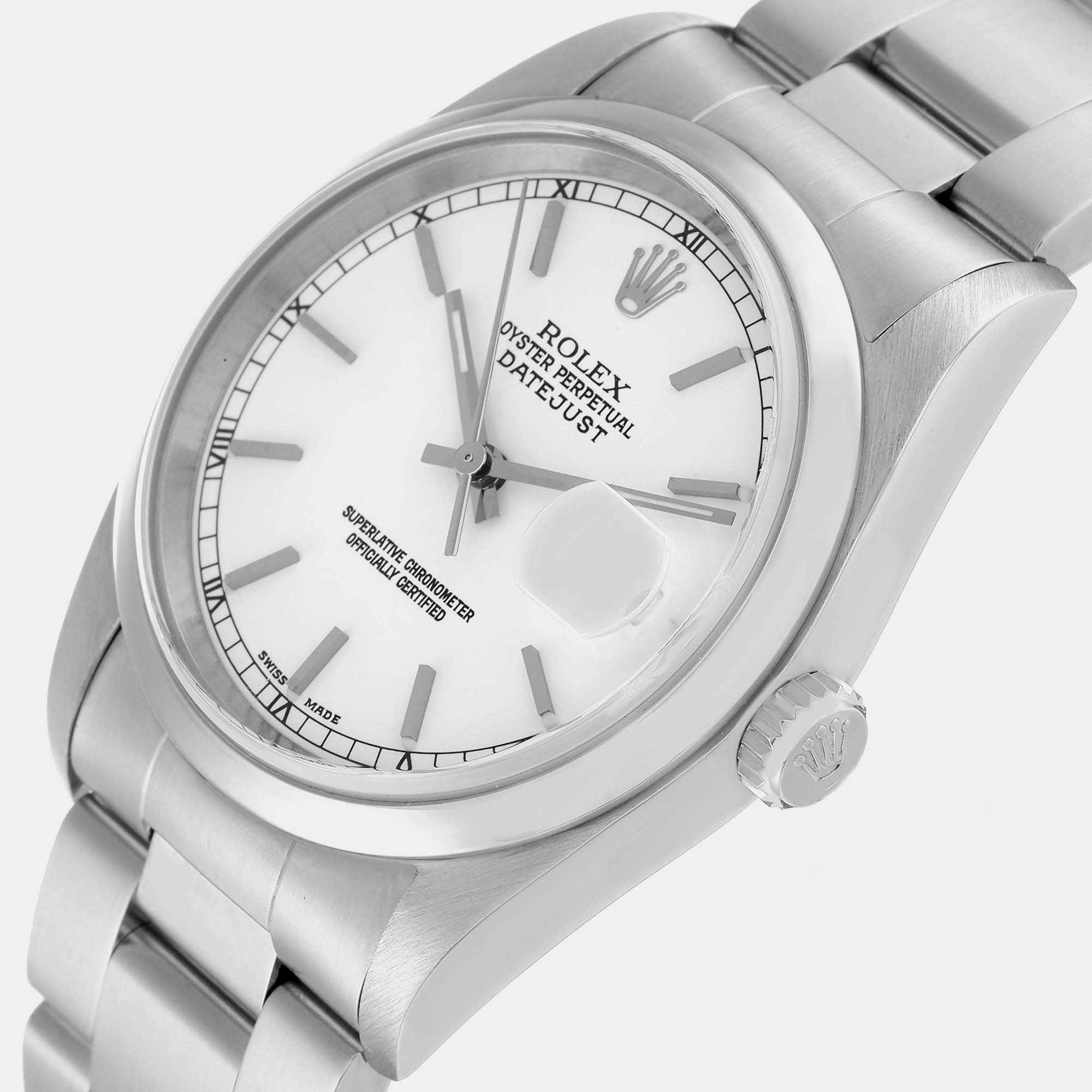 

Rolex Datejust White Dial Smooth Bezel Steel Men's Watch 16200 36 mm