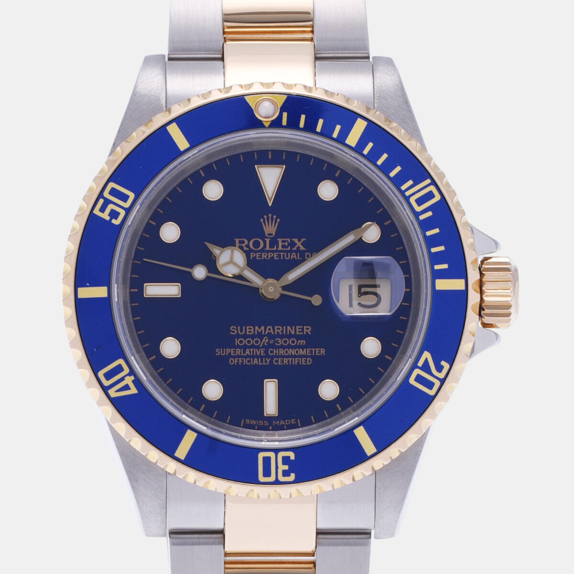 

Rolex Blue 18k Yellow Gold And Stainless Steel Submariner 16613 Automatic Men's Wristwatch 40 mm