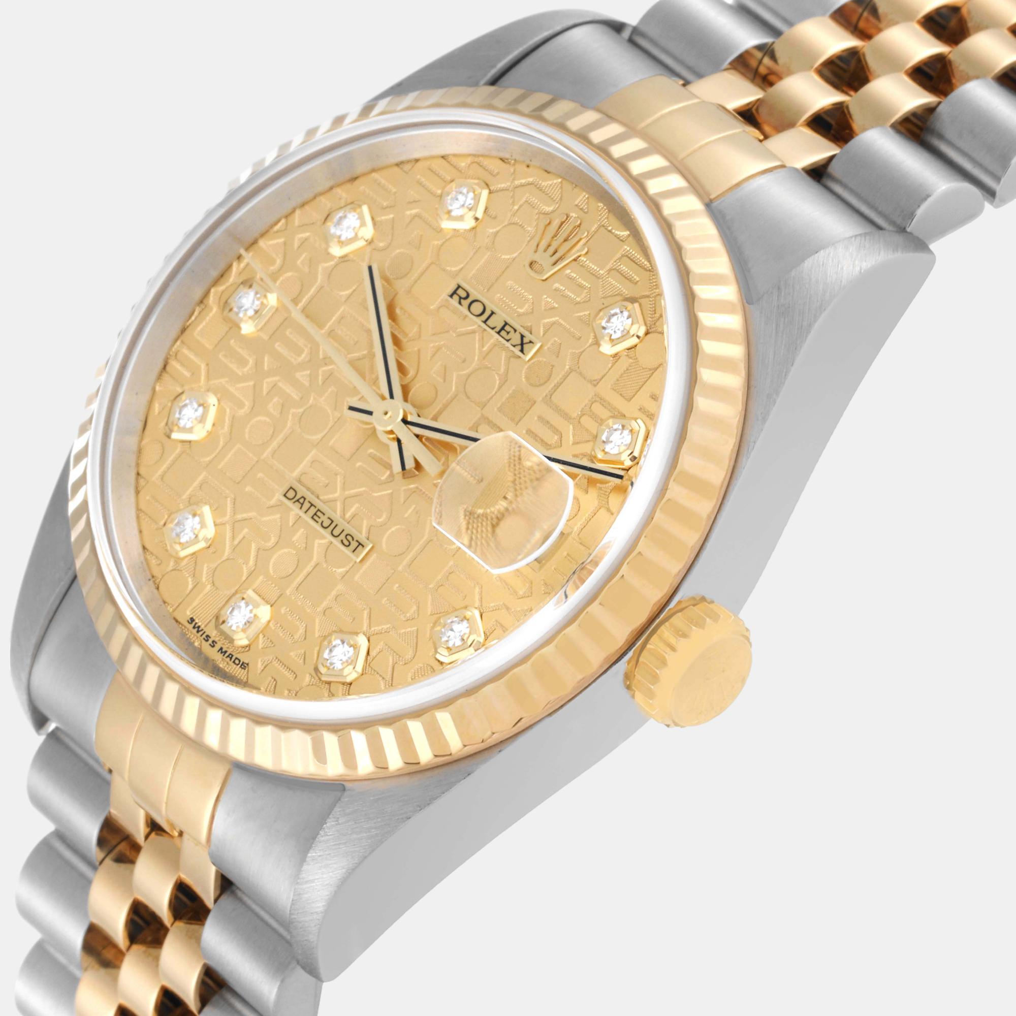 

Rolex Datejust Steel Yellow Gold Diamond Anniversary Dial Men's Watch 16233 36 mm
