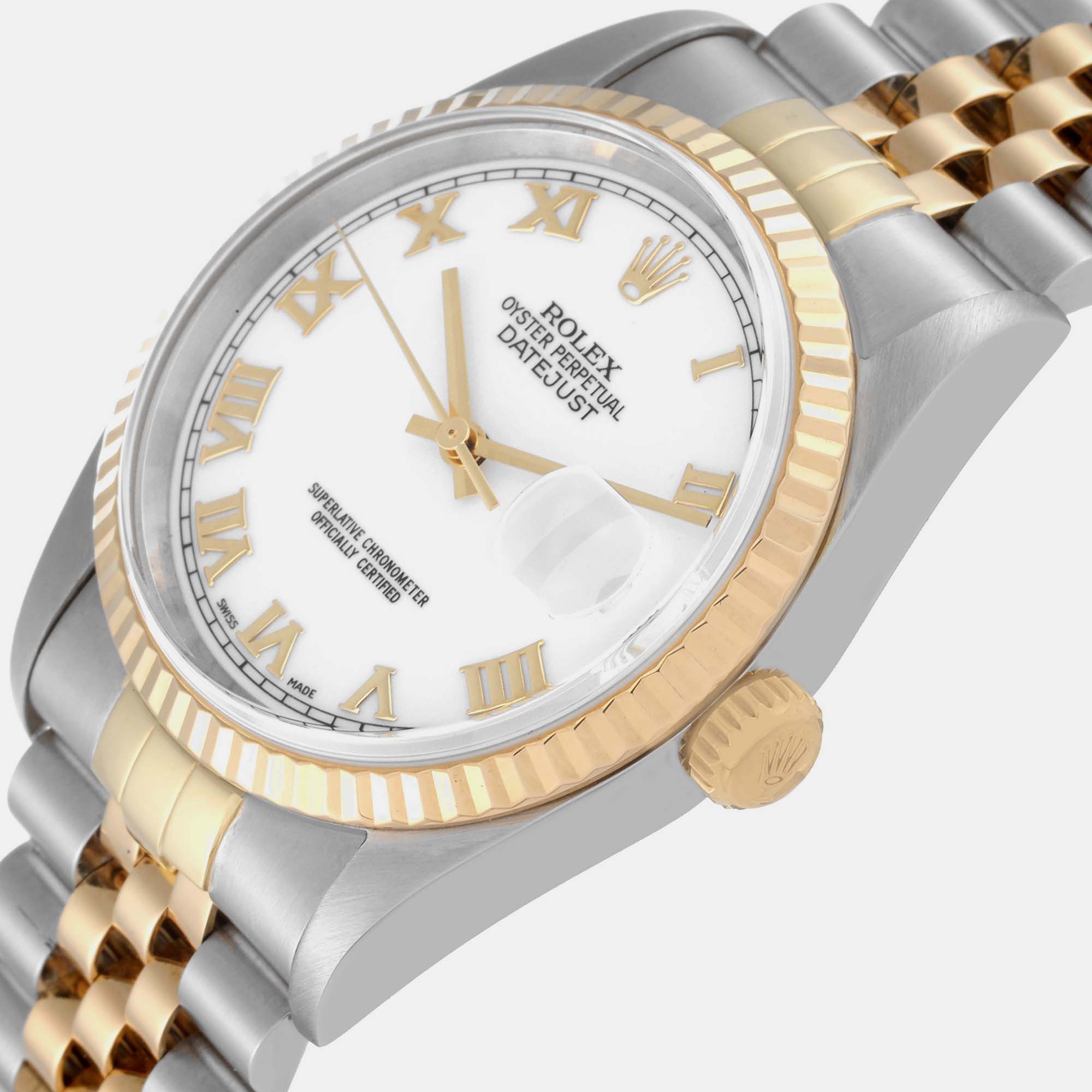 

Rolex Datejust Steel Yellow Gold White Dial Mens Watch 16233 36 mm