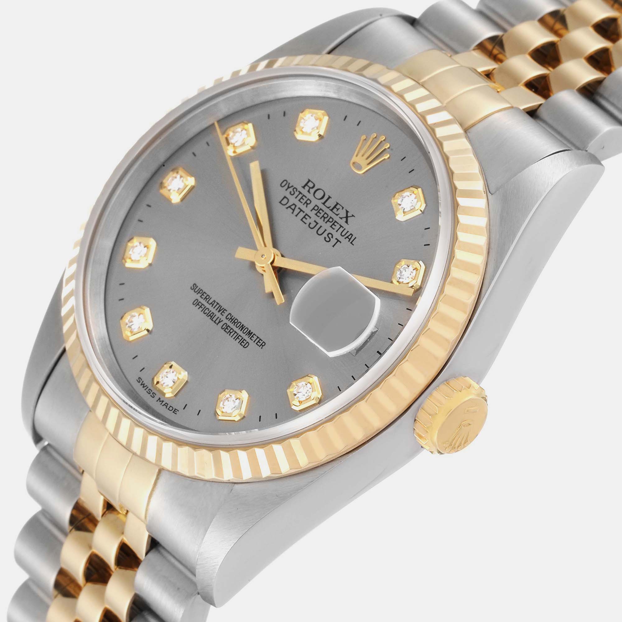 

Rolex Datejust Slate Grey Diamond Dial Steel Yellow Gold Men's Watch 16233 36 mm
