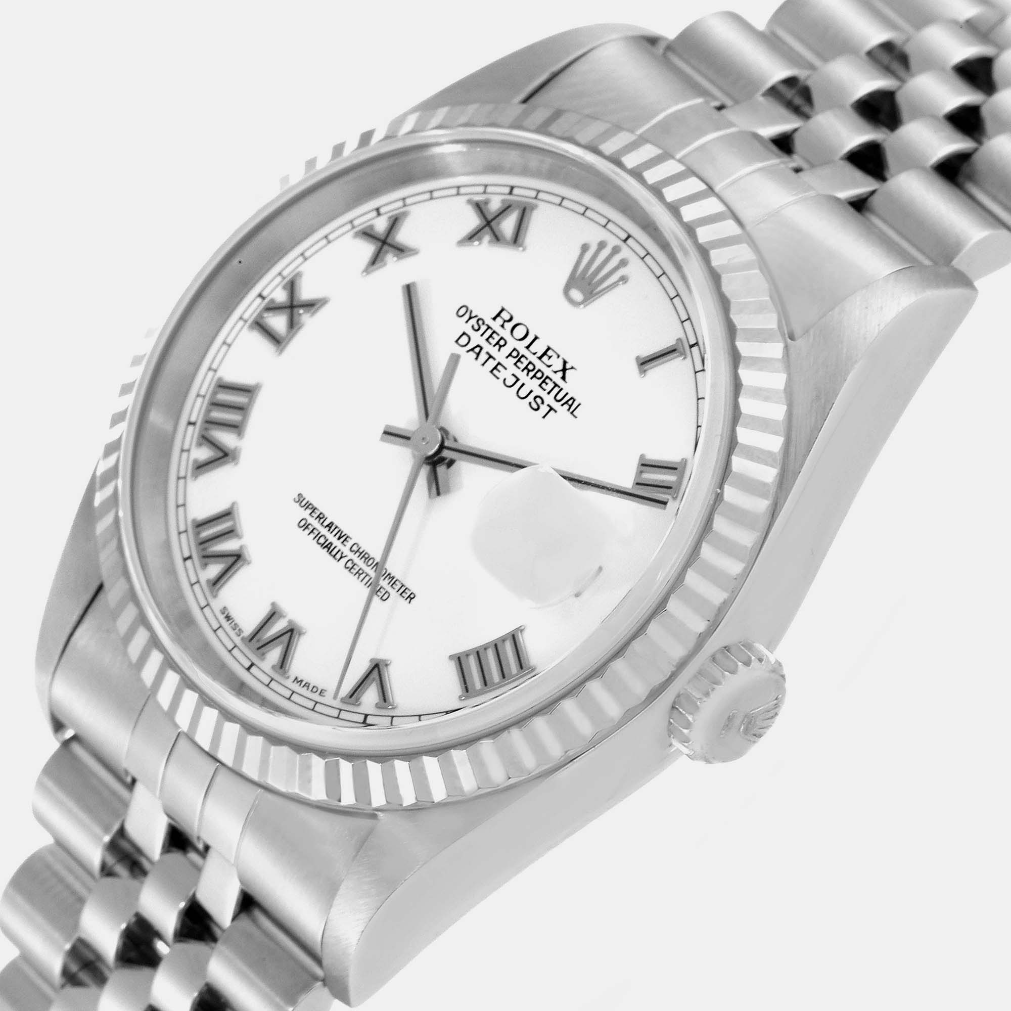 

Rolex Datejust Steel White Gold Roman Dial Men's Watch 16234 36 mm