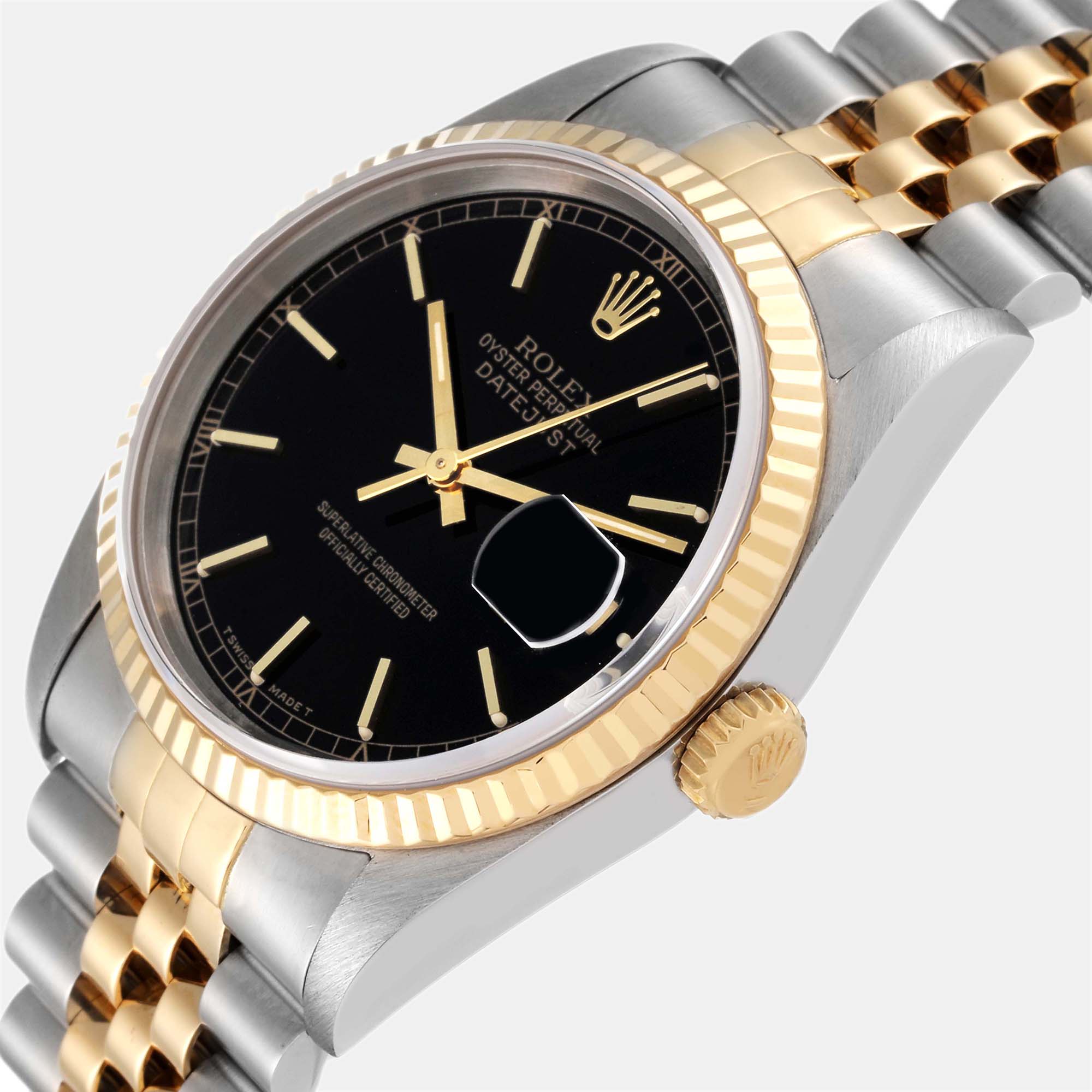 

Rolex Datejust Steel Yellow Gold Black Dial Men's Watch 16233 36 mm