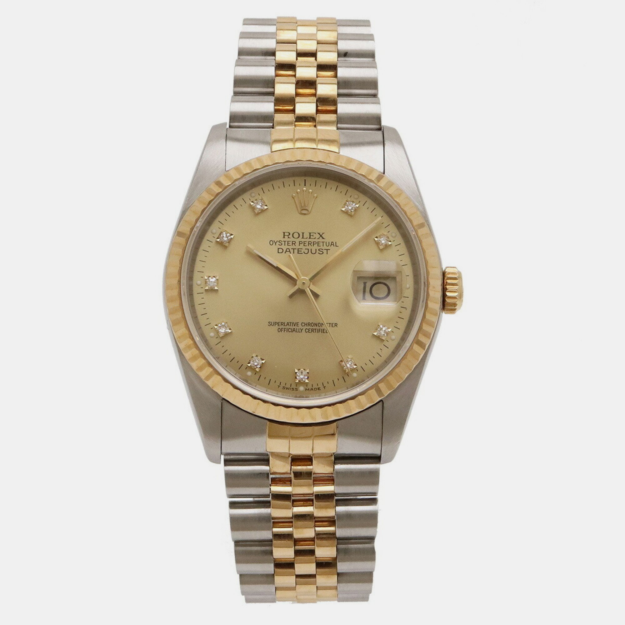 

Rolex Champagne Diamond 18k Yellow Gold And Stainless Steel Datejust 16233 Automatic Men's Wristwatch 36 mm