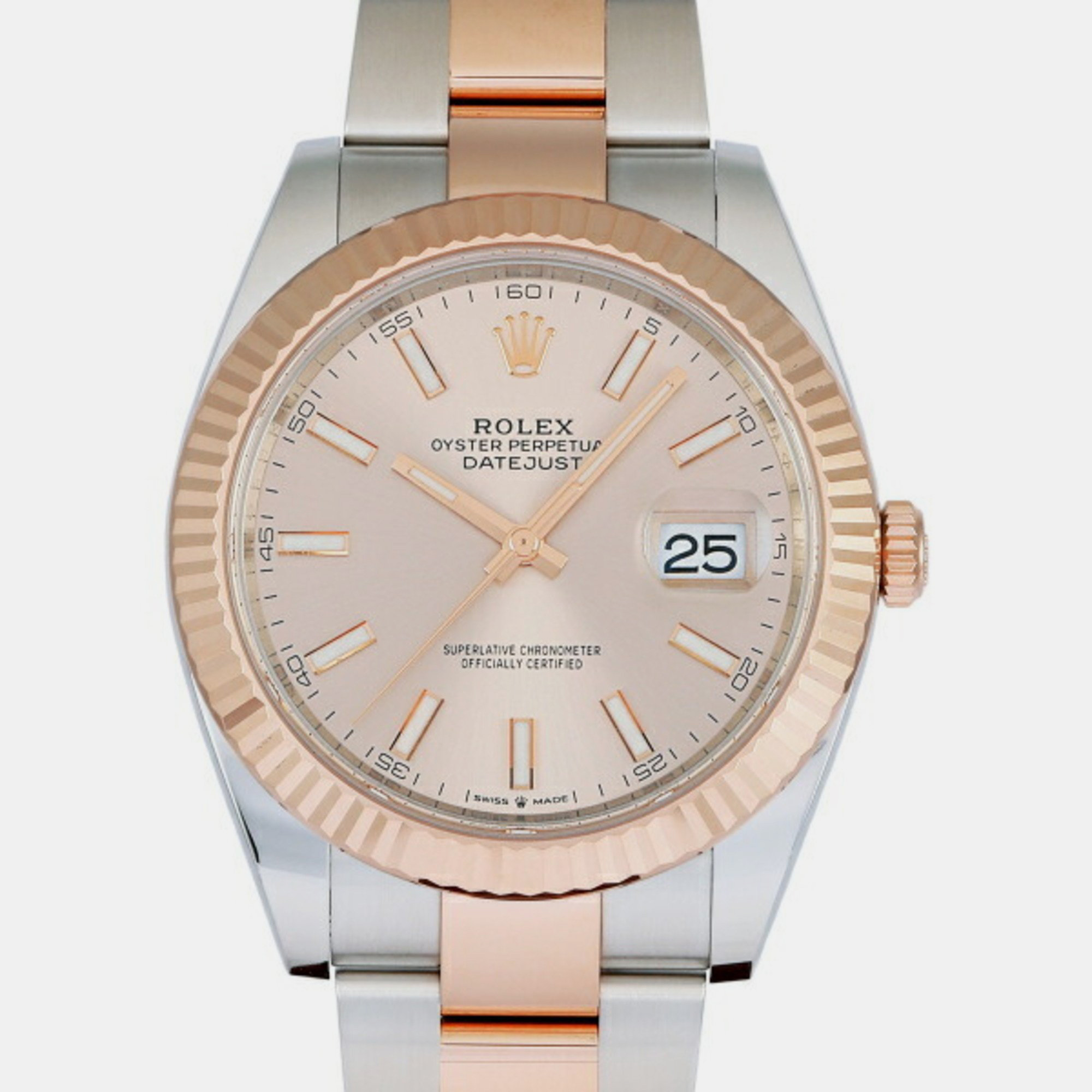 Pre-owned Rolex Pink 18k Rose Gold And Stainless Steel Datejust 126331 Automatic Men's Wristwatch 41 Mm