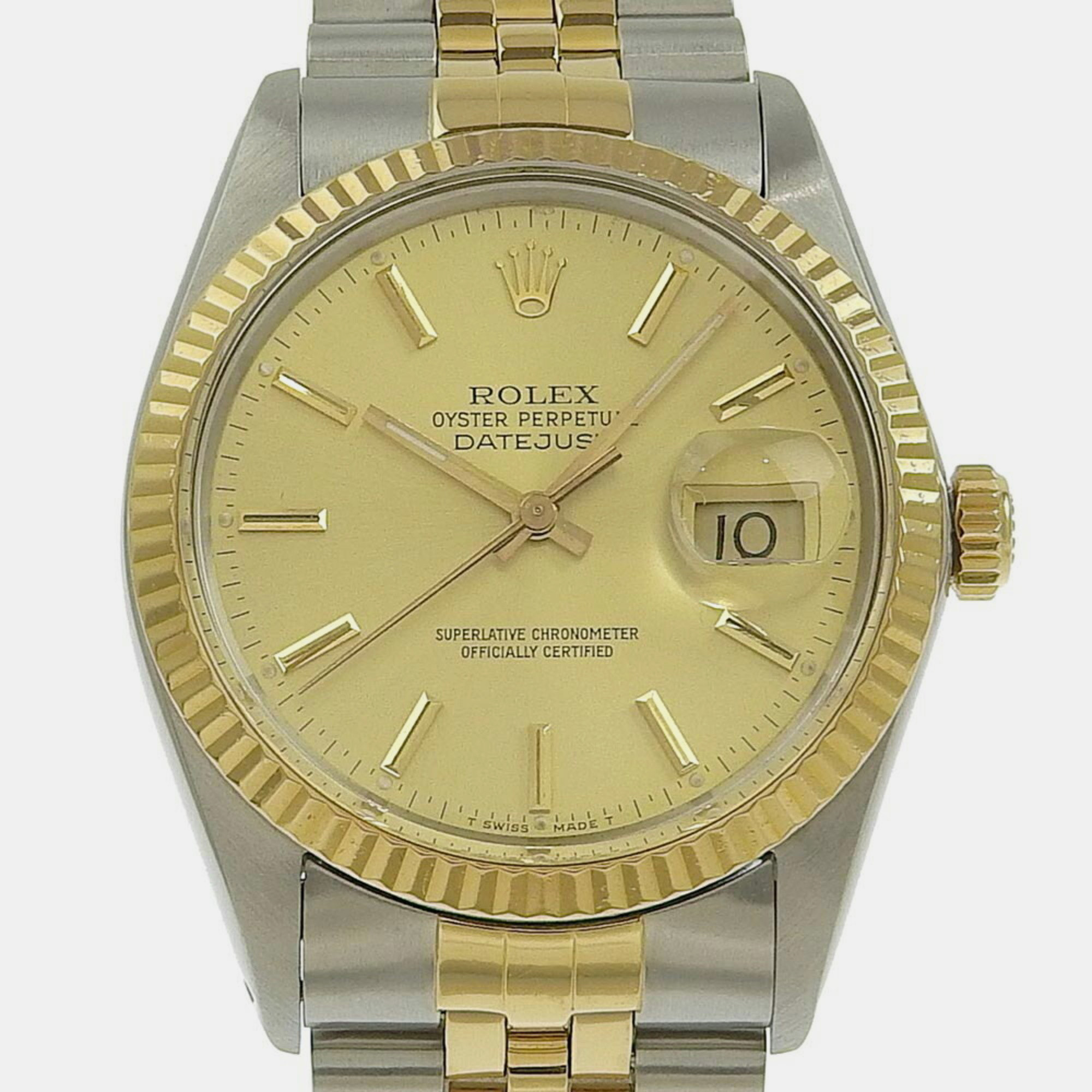 

Rolex Champagne 18k Yellow Gold And Stainless Steel Datejust 16013 Automatic Men's Wristwatch 36 mm