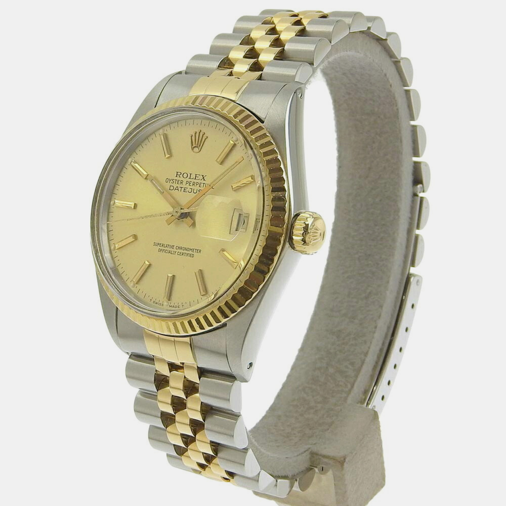 

Rolex Champagne 18k Yellow Gold And Stainless Steel Datejust 16013 Automatic Men's Wristwatch 36 mm