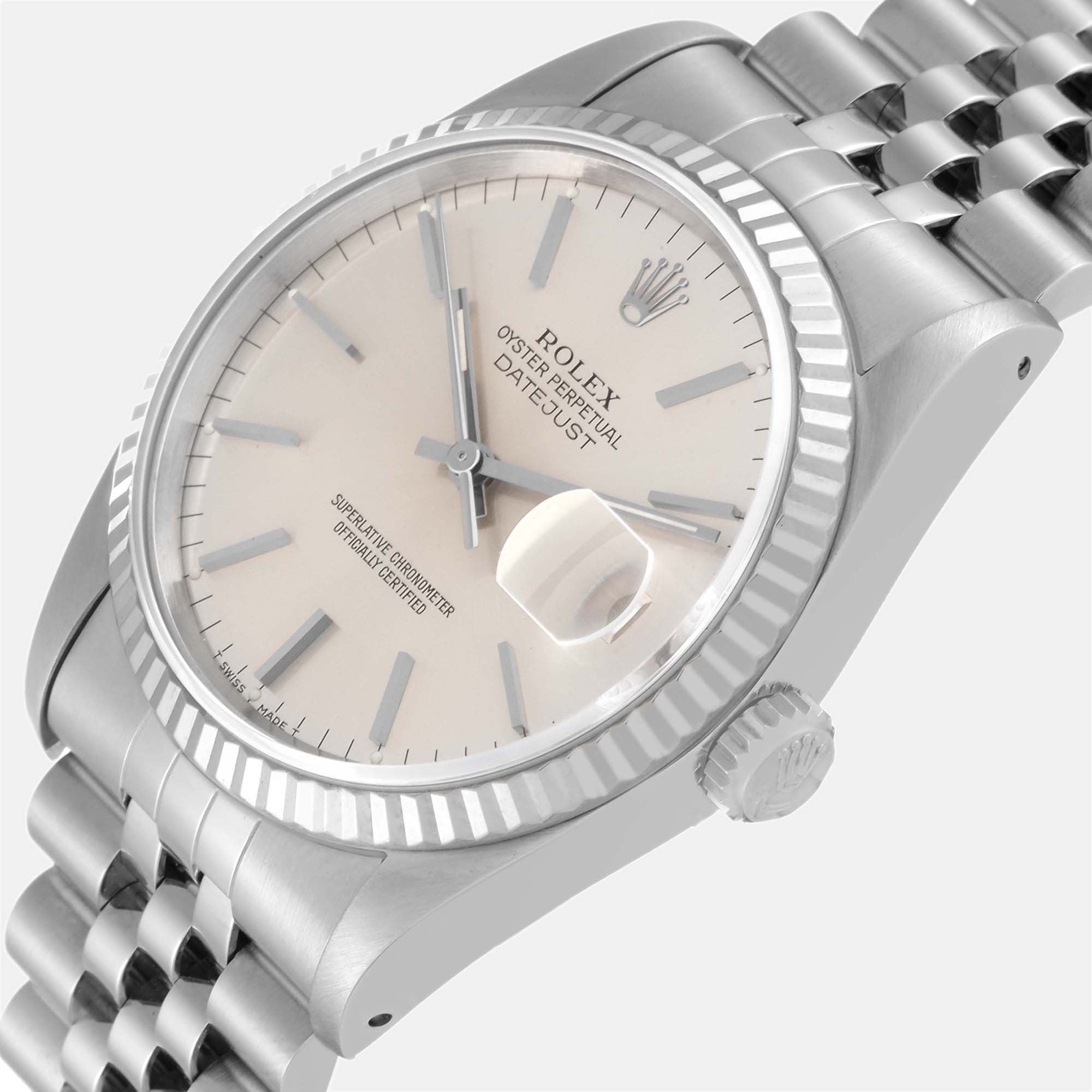 

Rolex Datejust Steel White Gold Silver Dial Mens Watch 16234 36 mm