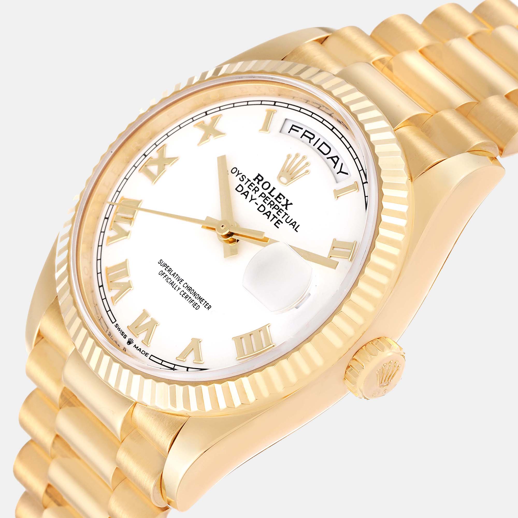 

Rolex President Day-Date Yellow Gold Men's Watch 128238 36 mm, White