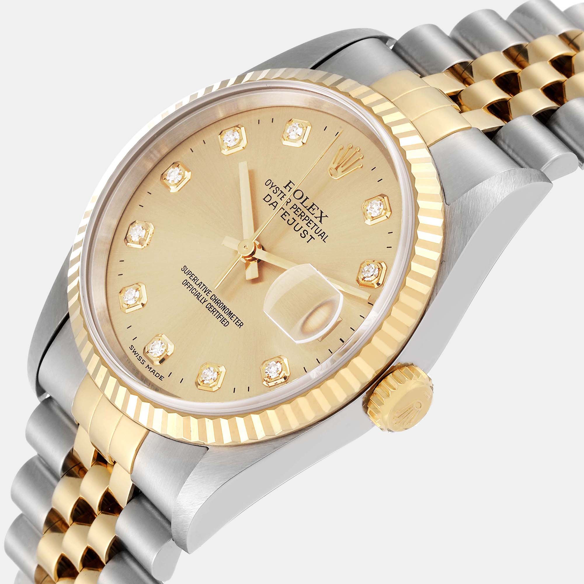 

Rolex Datejust Diamond Dial Steel Yellow Gold Men's Watch 16233 36 mm
