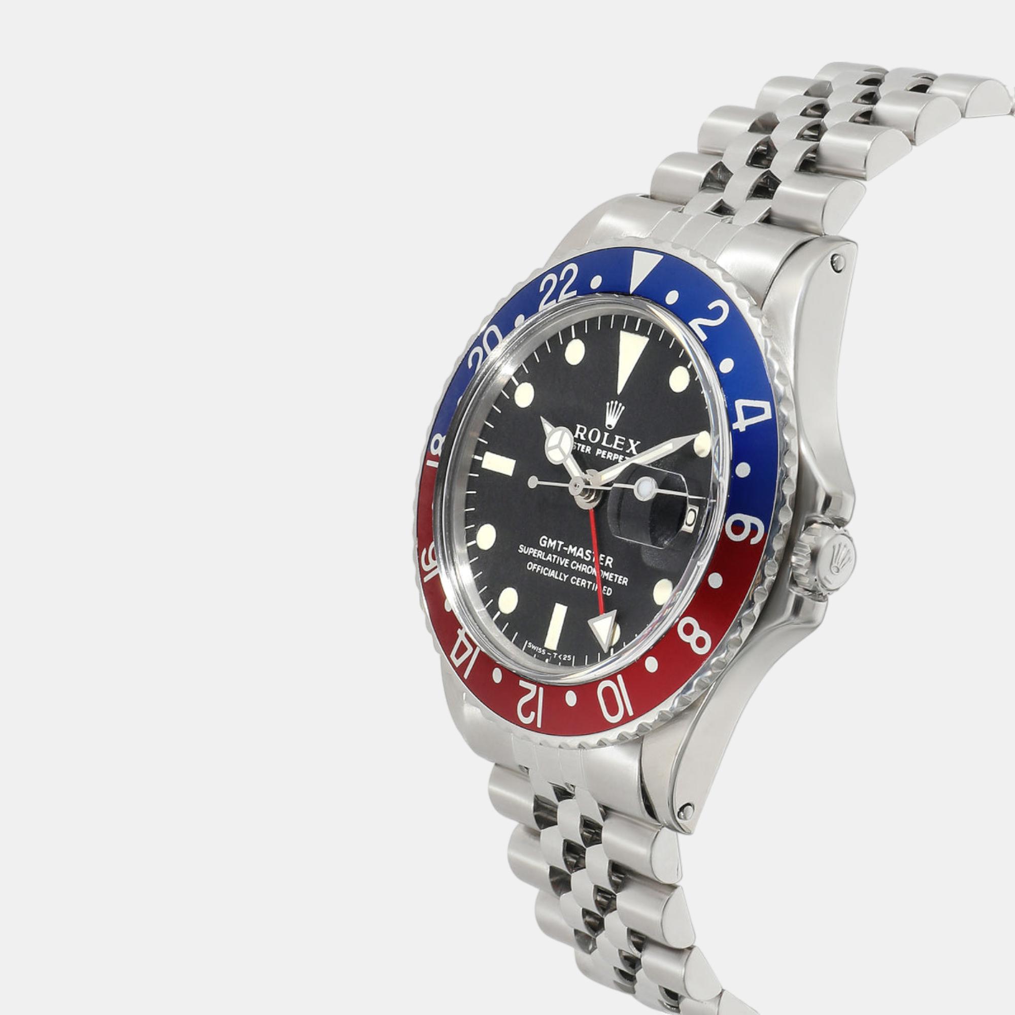 

Rolex Black Stainless Steel GMT-Master 1675 Automatic Men's Wristwatch 40 mm