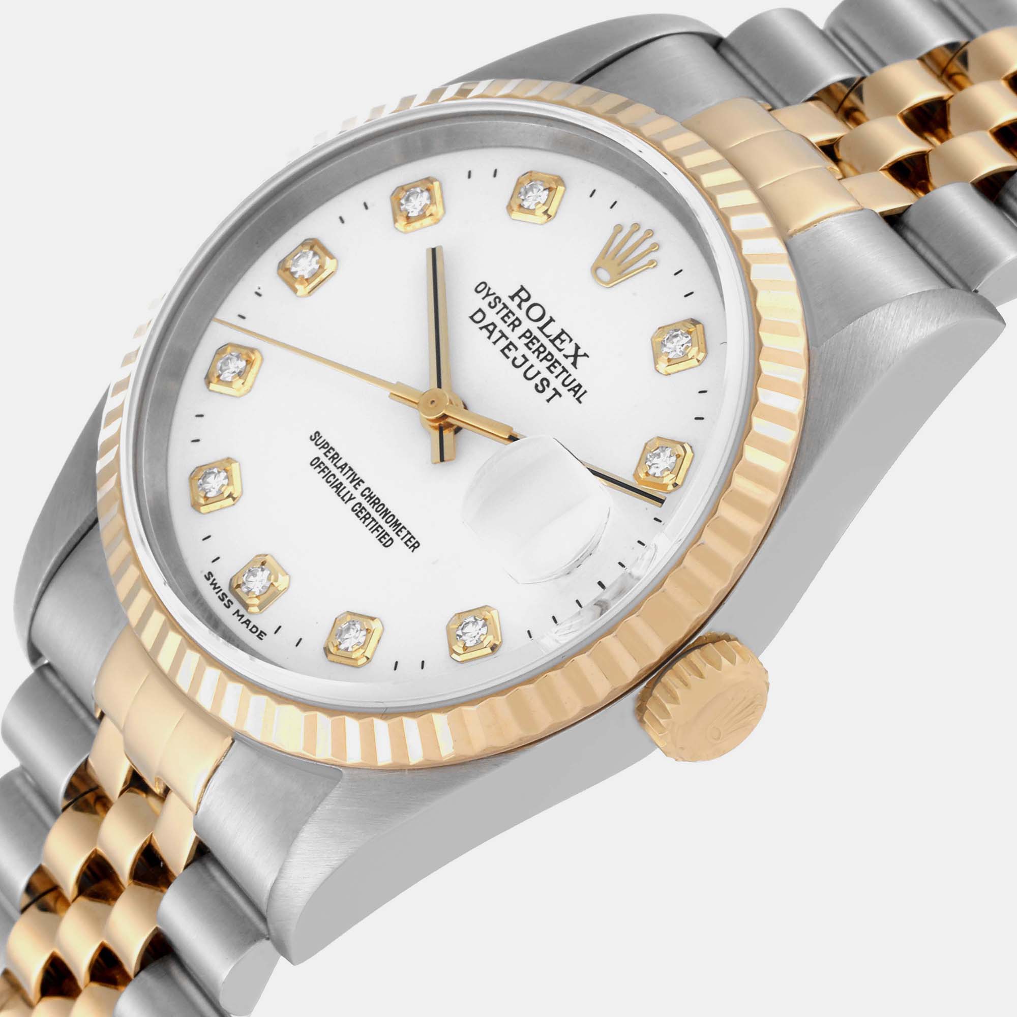 

Rolex Datejust Diamond Dial Steel Yellow Gold Mens Watch 16233 36 mm, White