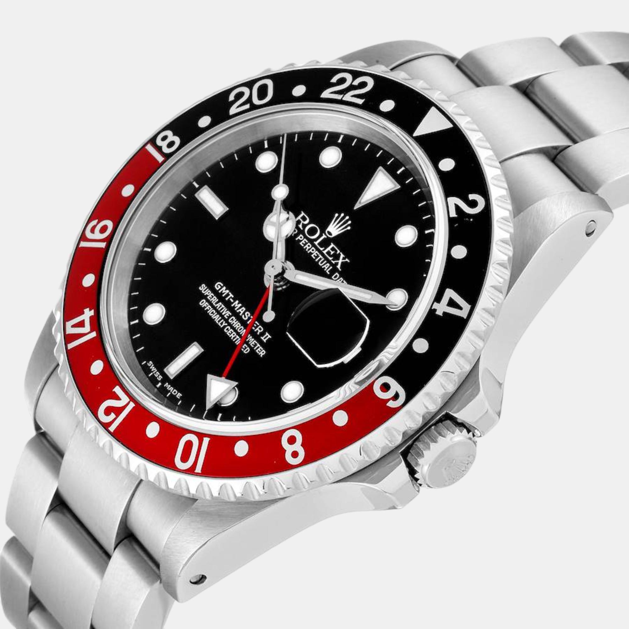 

Rolex GMT Master II Black Red Coke Bezel Steel Mens Watch 16710