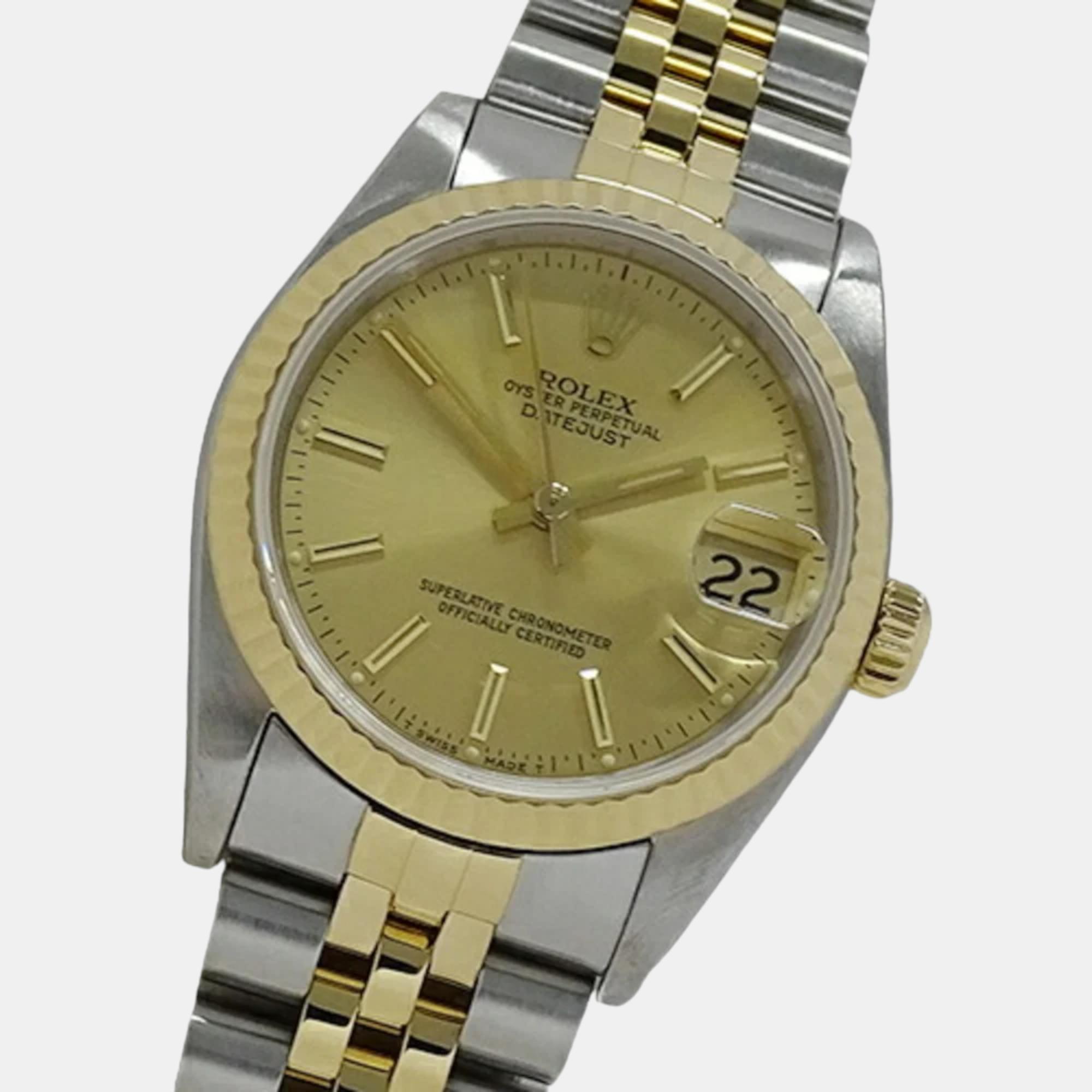 

Rolex Chamoagne 18k Yellow Gold And Stainless Steel Datejust 68273 Automatic Men's Wristwatch 31 mm