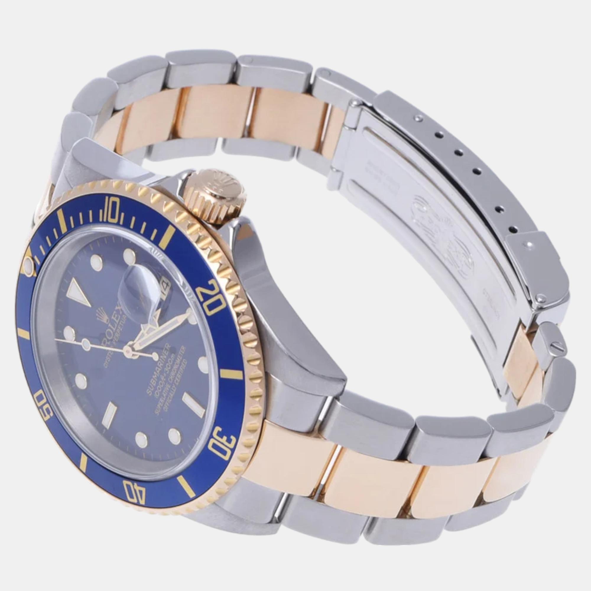 

Rolex Blue 18k Yellow Gold And Stainless Steel Submariner 16613 Automatic Men's Wristwatch 40 mm