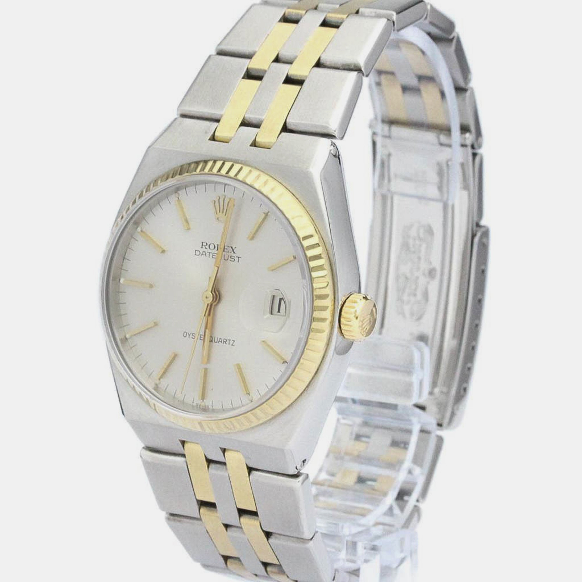 

Rolex Silver 18k Yellow Gold And Stainless Steel Datejust 17013 Quartz Men's Wristwatch 36 mm
