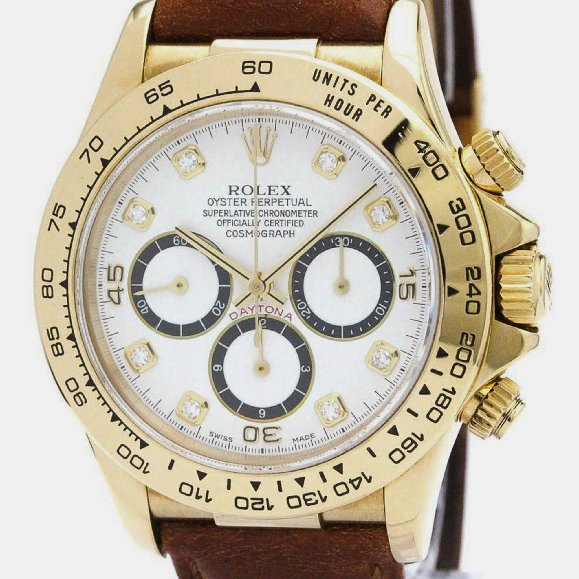 Pre-owned Rolex White Diamond 18k Yellow Gold Cosmograph Daytona 16518g Automatic Men's Wristwatch 40 Mm