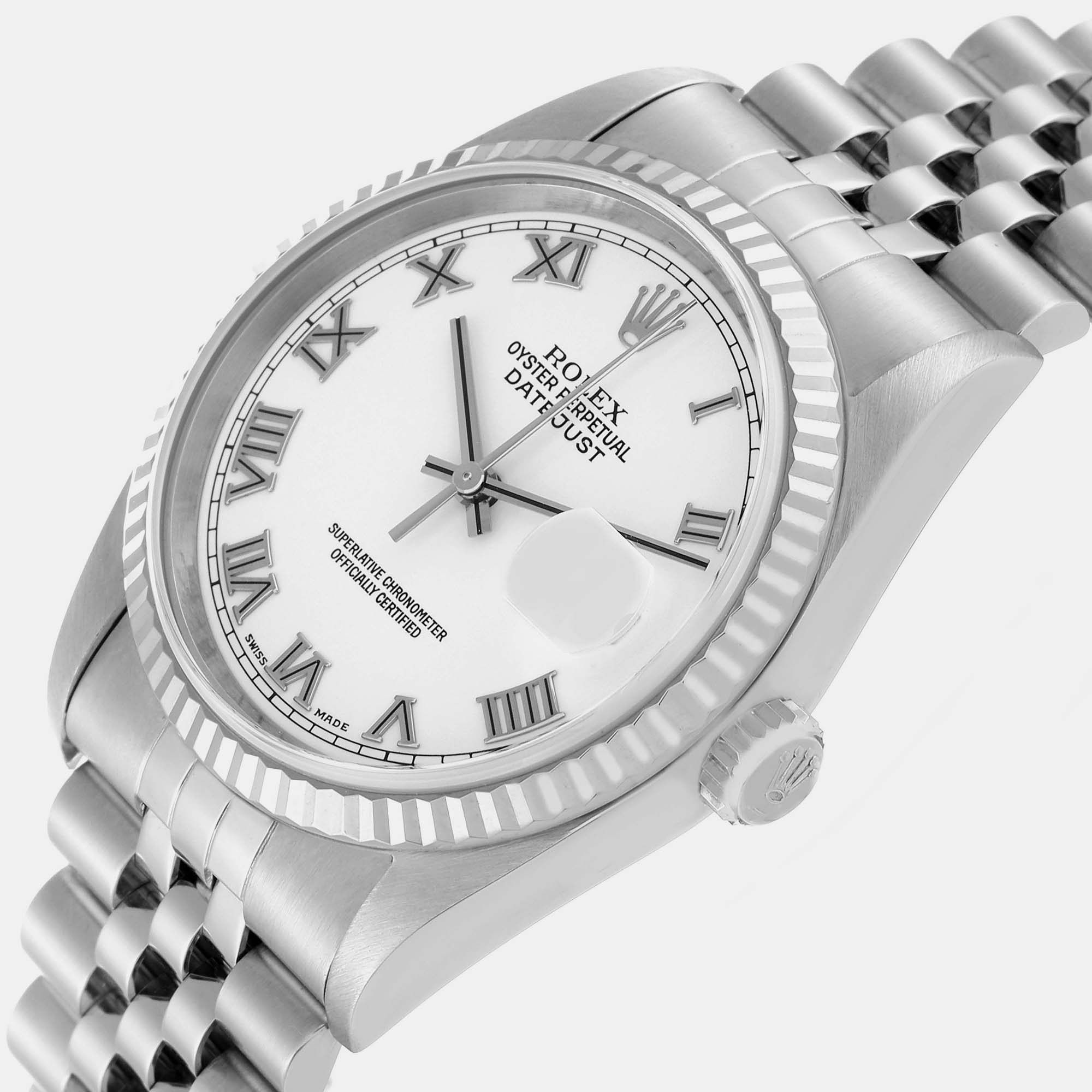 

Rolex Datejust Roman Dial Steel White Gold Men's Watch 16234 36 mm