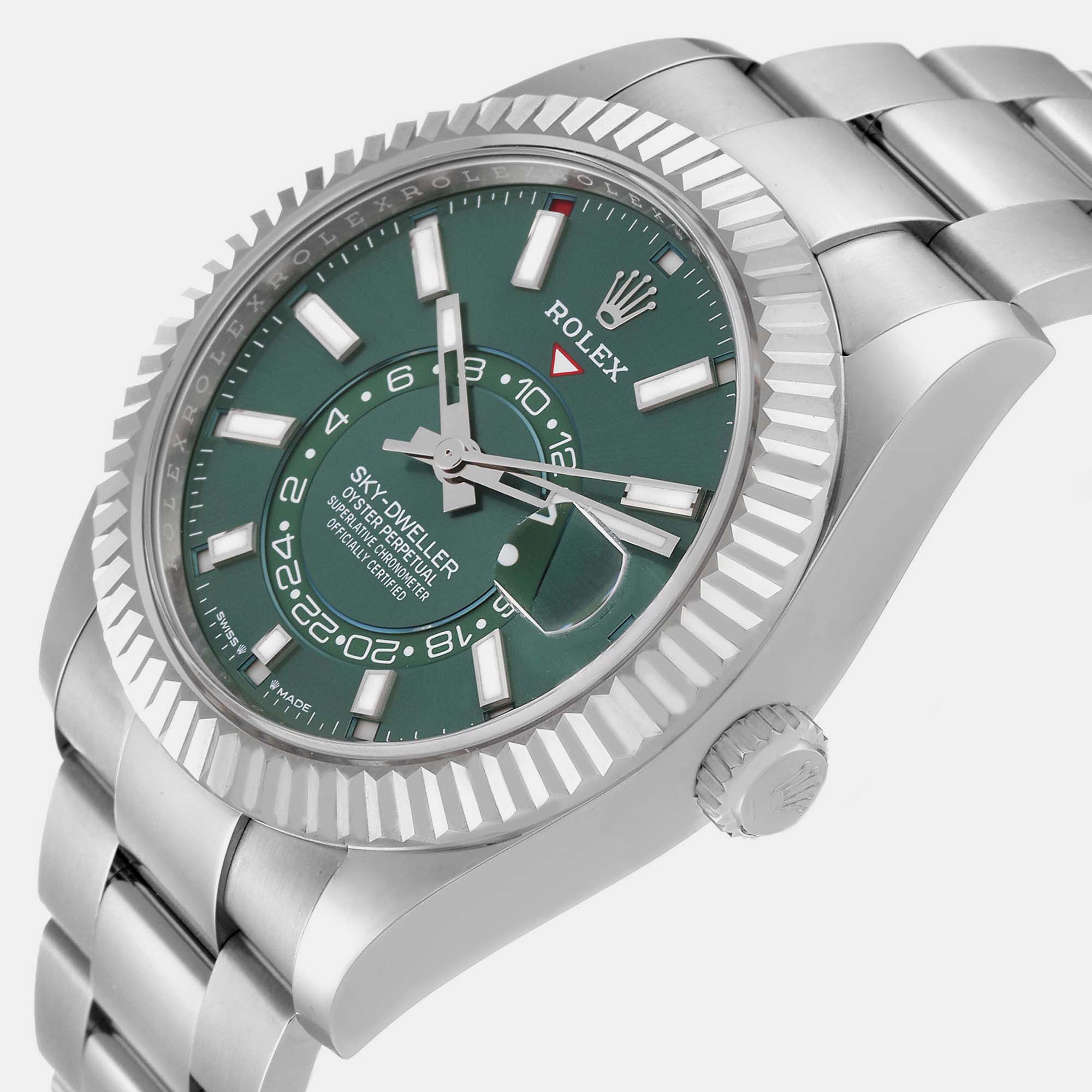 

Rolex Sky-Dweller Steel White Gold Mint Green Dial Mens Watch 336934 Unworn 42 mm