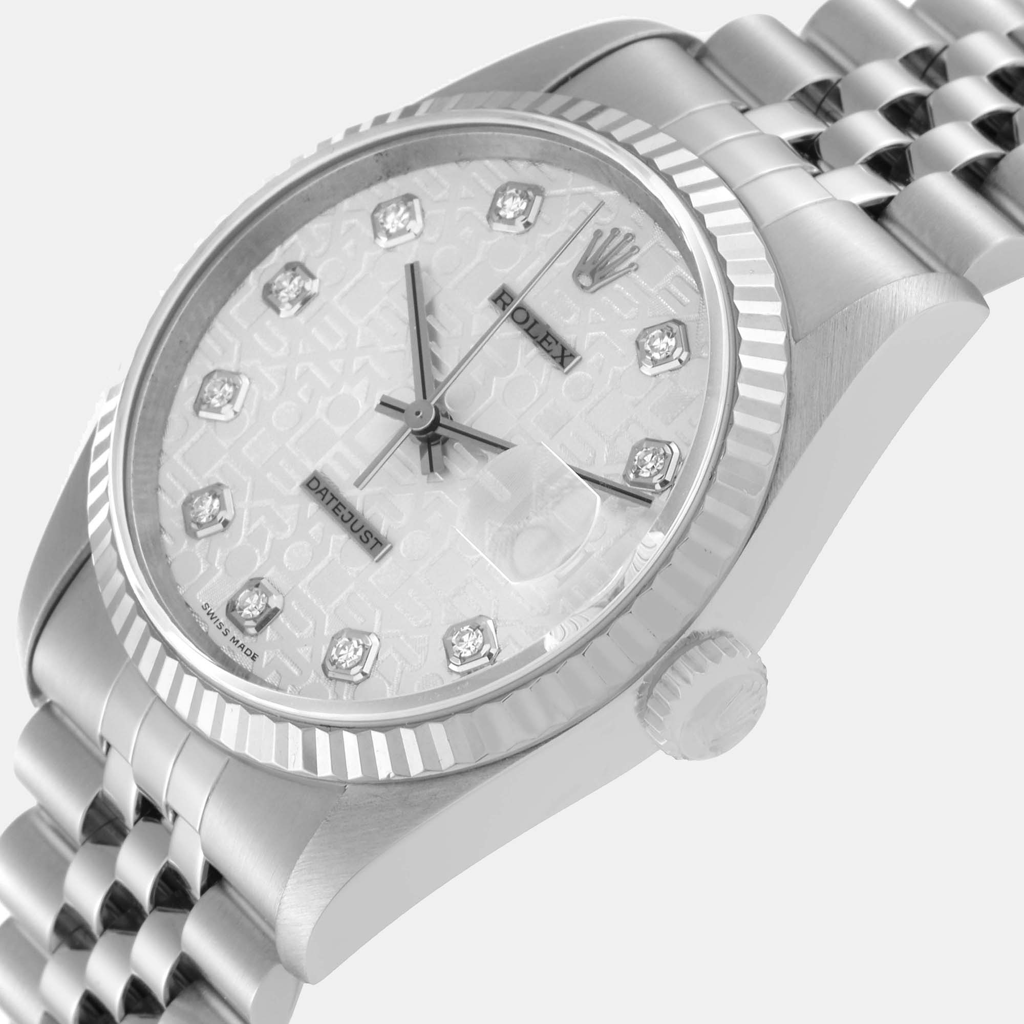 

Rolex Datejust Steel White Gold Anniversary Diamond Dial Men's Watch 16234 36 mm, Silver