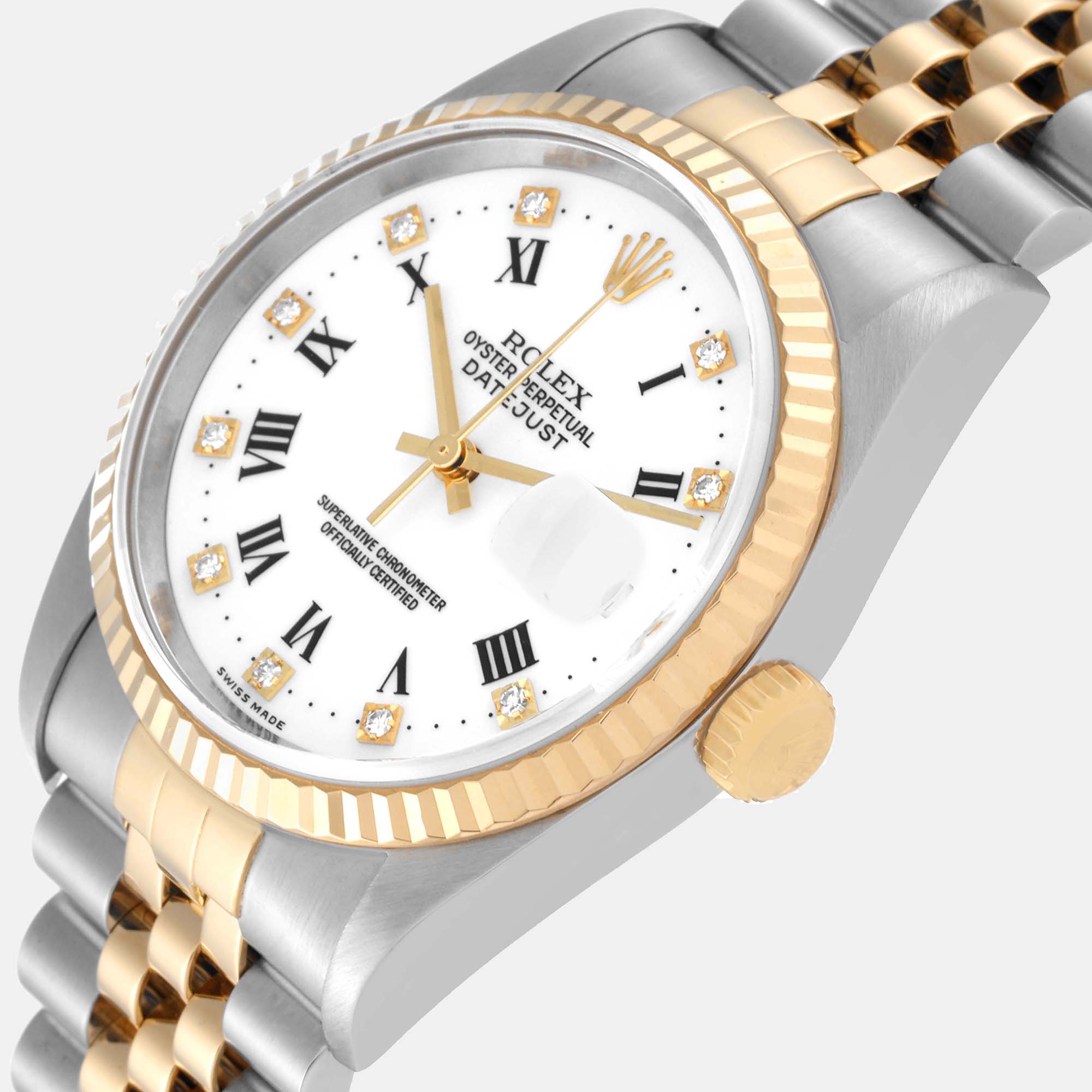 

Rolex Datejust Steel Yellow Gold Diamond Dial Men's Watch 16233 36 mm, White