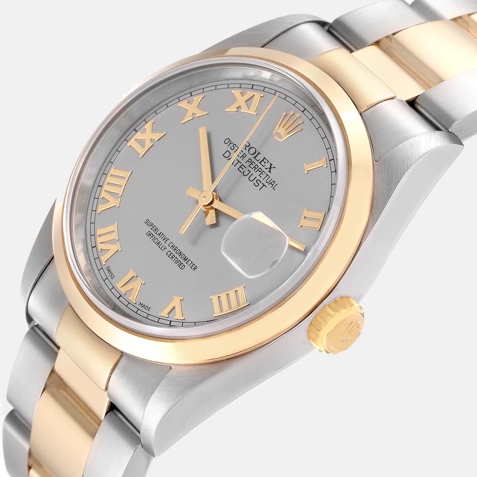 

Rolex Datejust Steel Yellow Gold Slate Dial Men's Watch 16203 36 mm, Grey