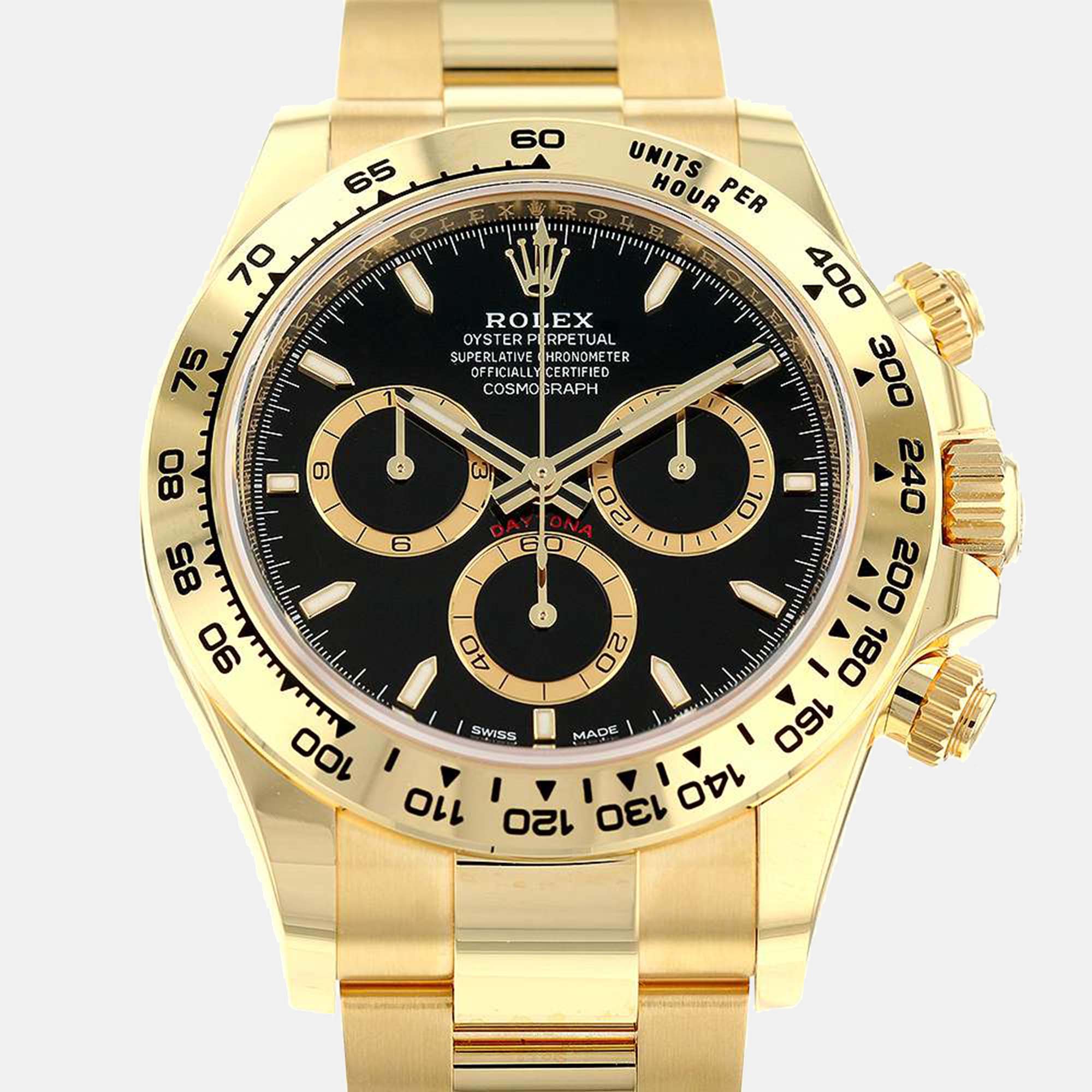 

Rolex Black 18k Yellow Gold Cosmograph Daytona 126508 Automatic Men's Wristwatch 40 mm