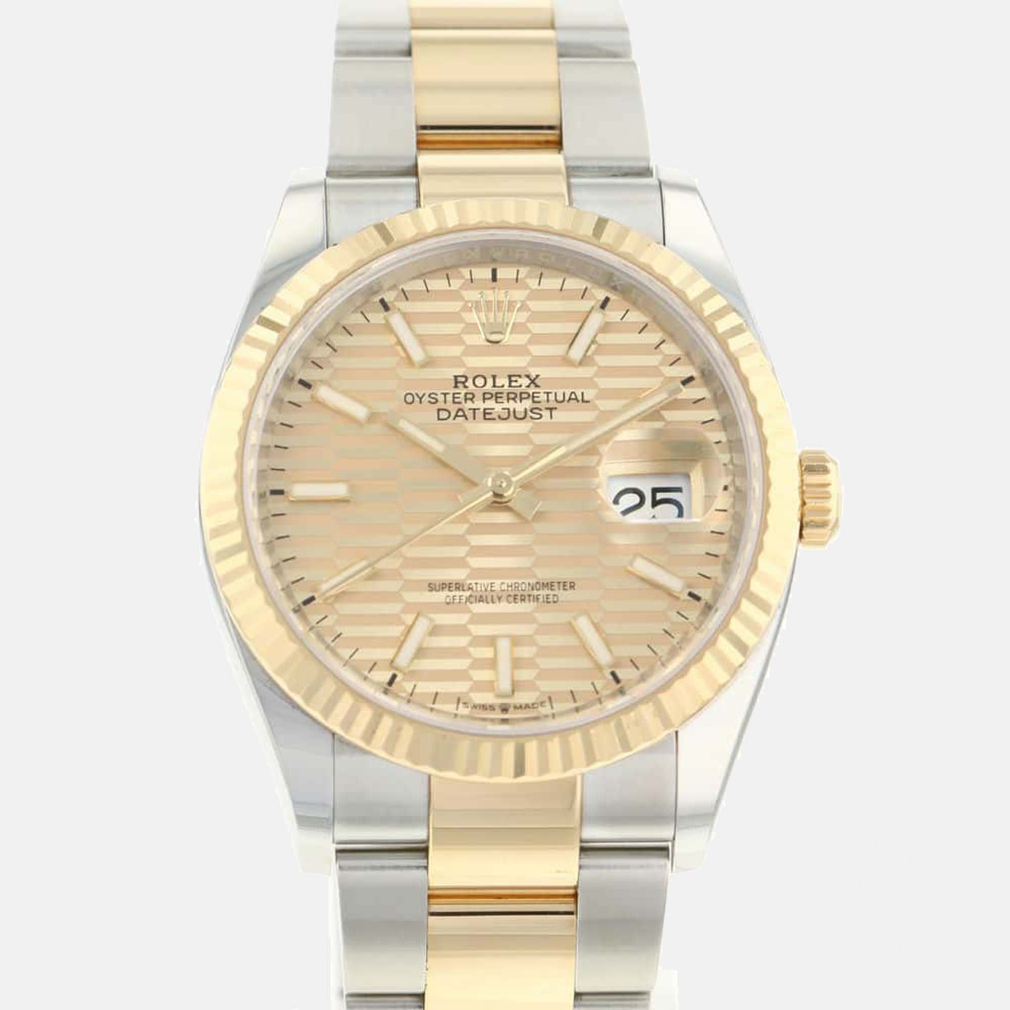 

Rolex Gold Fluted 18k Yellow Gold And Stainless Steel Datejust 126233 Automatic Men's Wristwatch 36 mm
