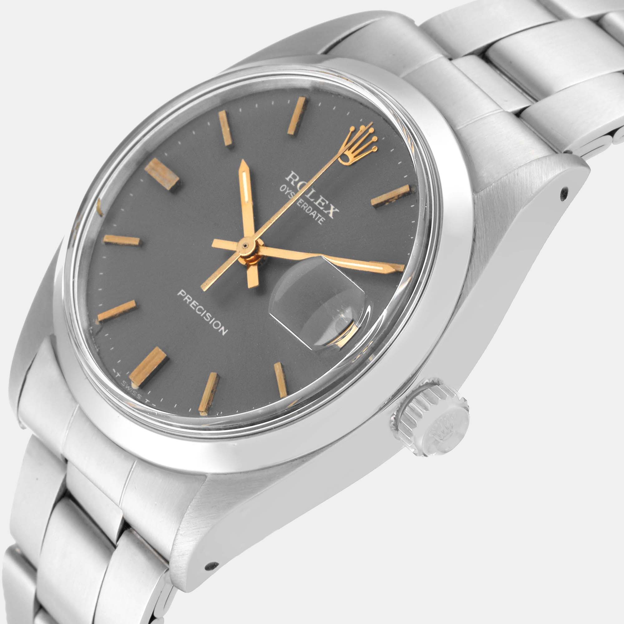 

Rolex OysterDate Precision Slate Dial Steel Vintage Mens Watch 6694 35 mm, Grey