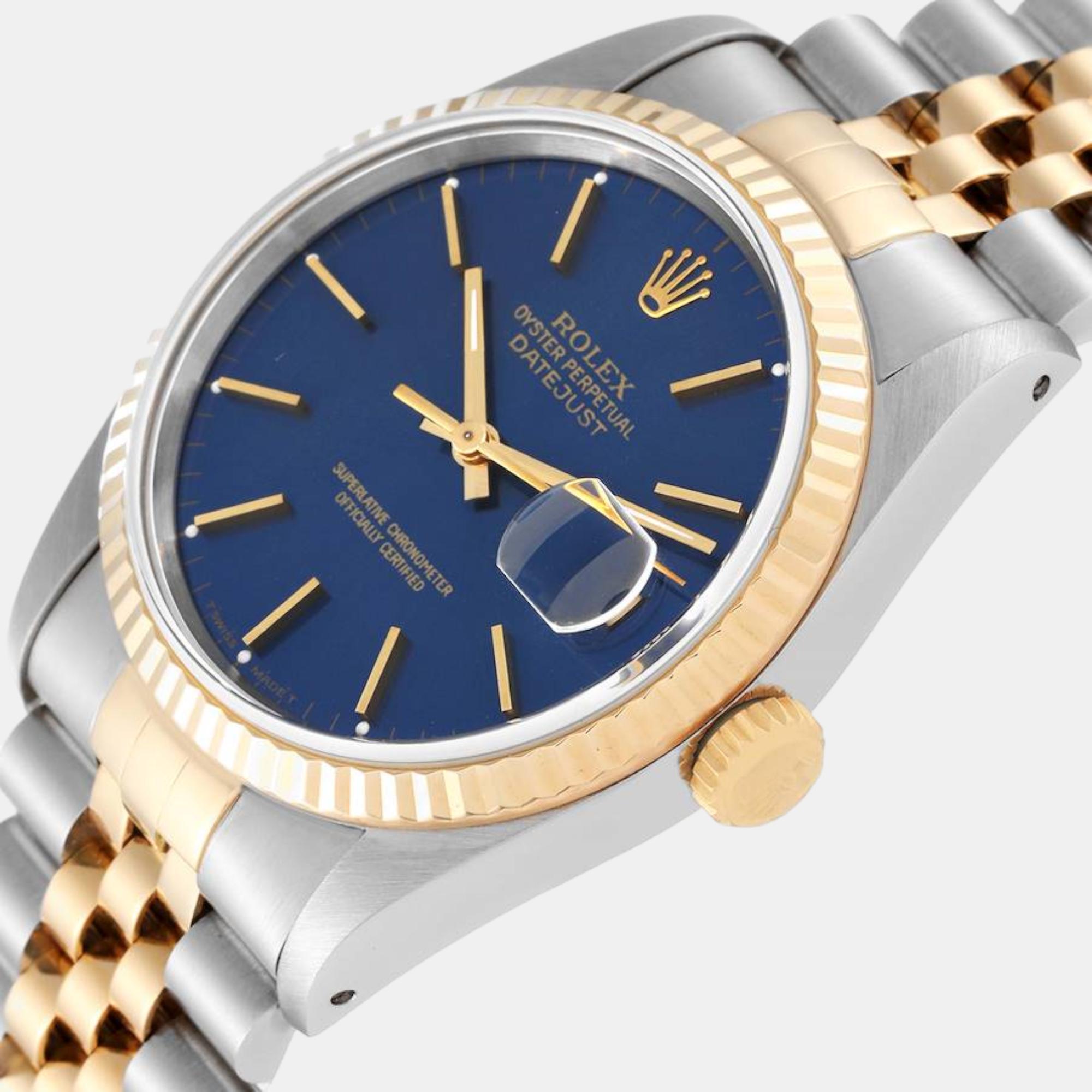 

Rolex Datejust 36 Steel Yellow Gold Blue Dial Mens Watch 16233