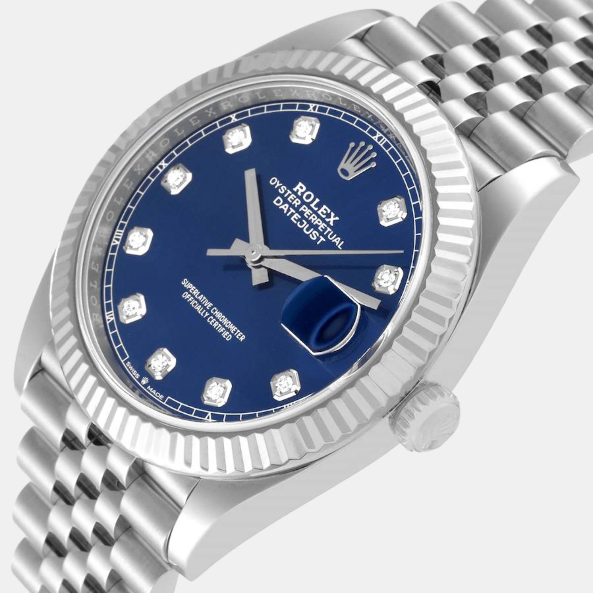 

Rolex Datejust 41 Blue Diamond Dial Steel White Gold Mens Watch 126334