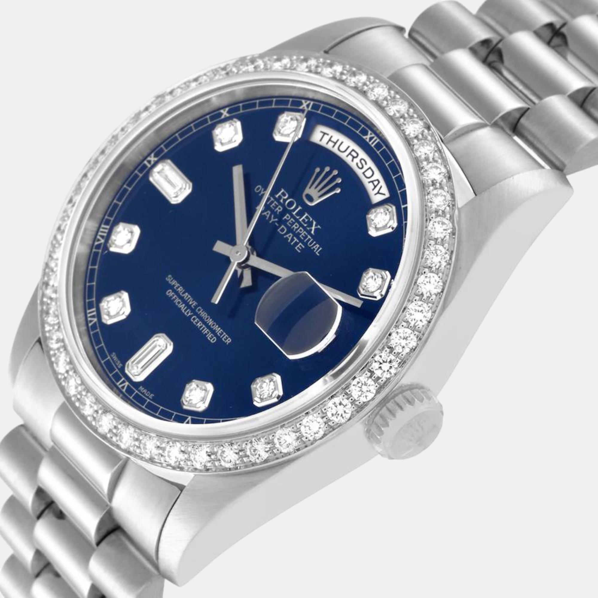 

Rolex President Day-Date Blue Diamond Dial Platinum Mens Watch 18346