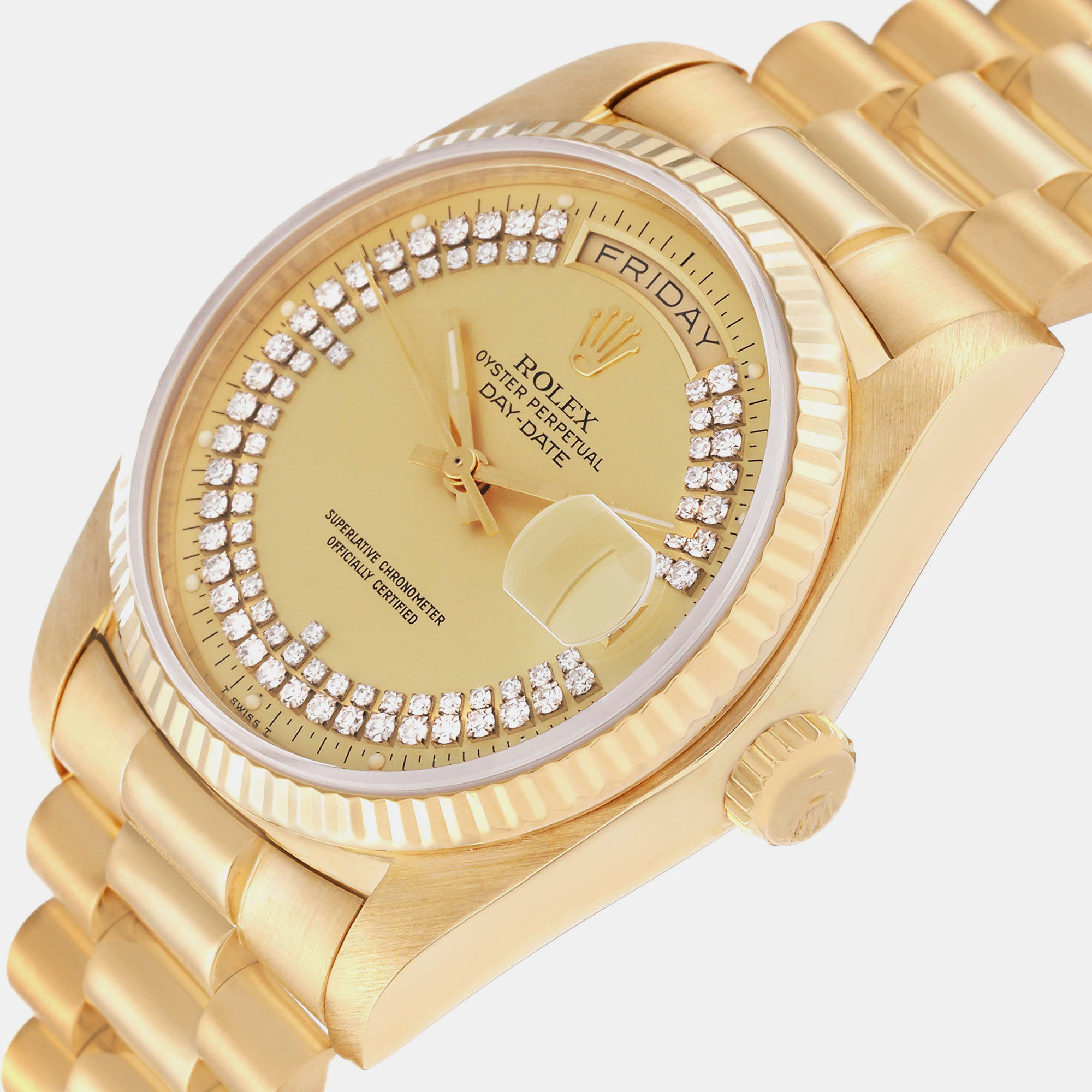 

Rolex President Day-Date Yellow Gold Diamond Dial Men's Watch 18038 36 mm