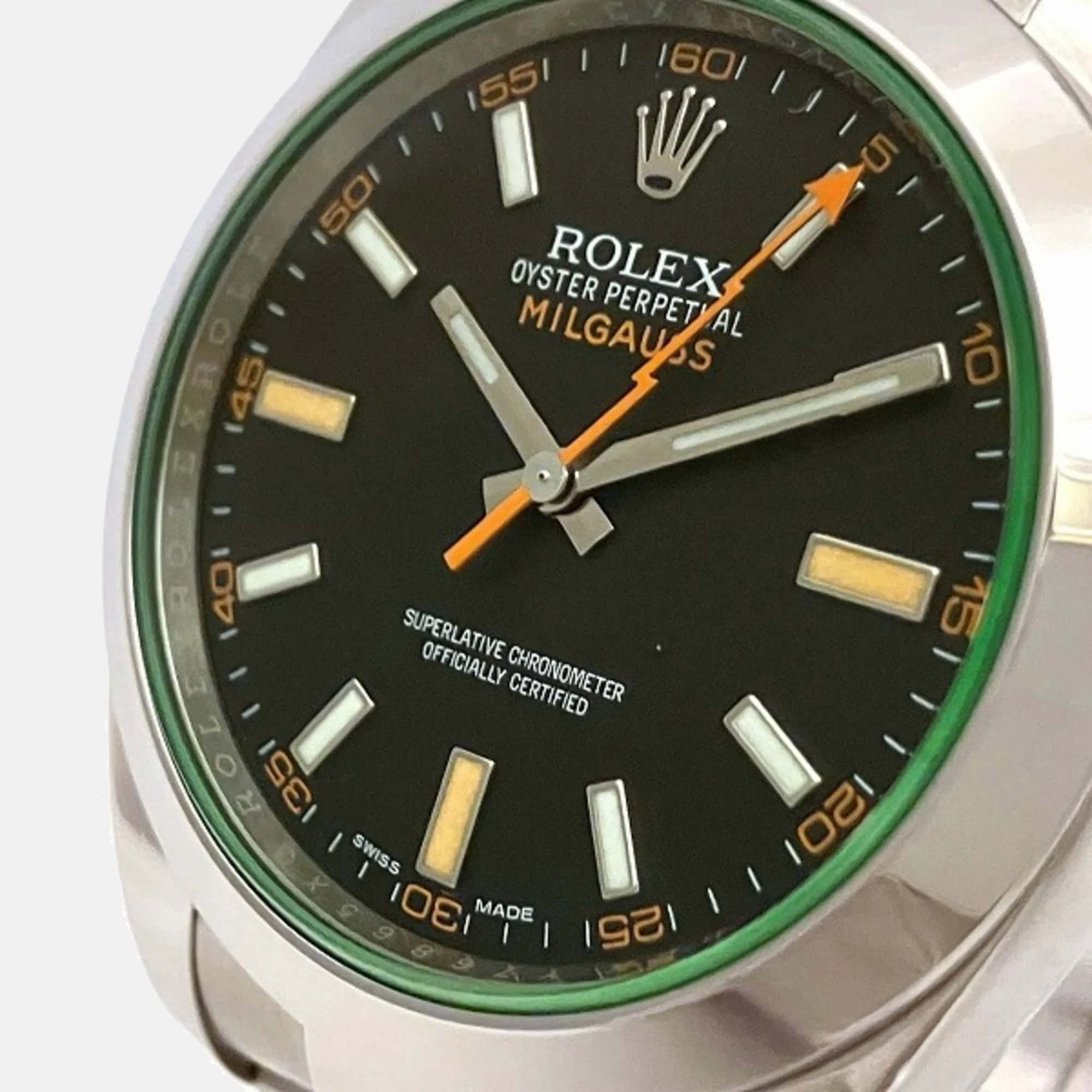 

Rolex Black Stainless Steel Milgauss 116400GV Automatic Men's Wristwatch 40 mm