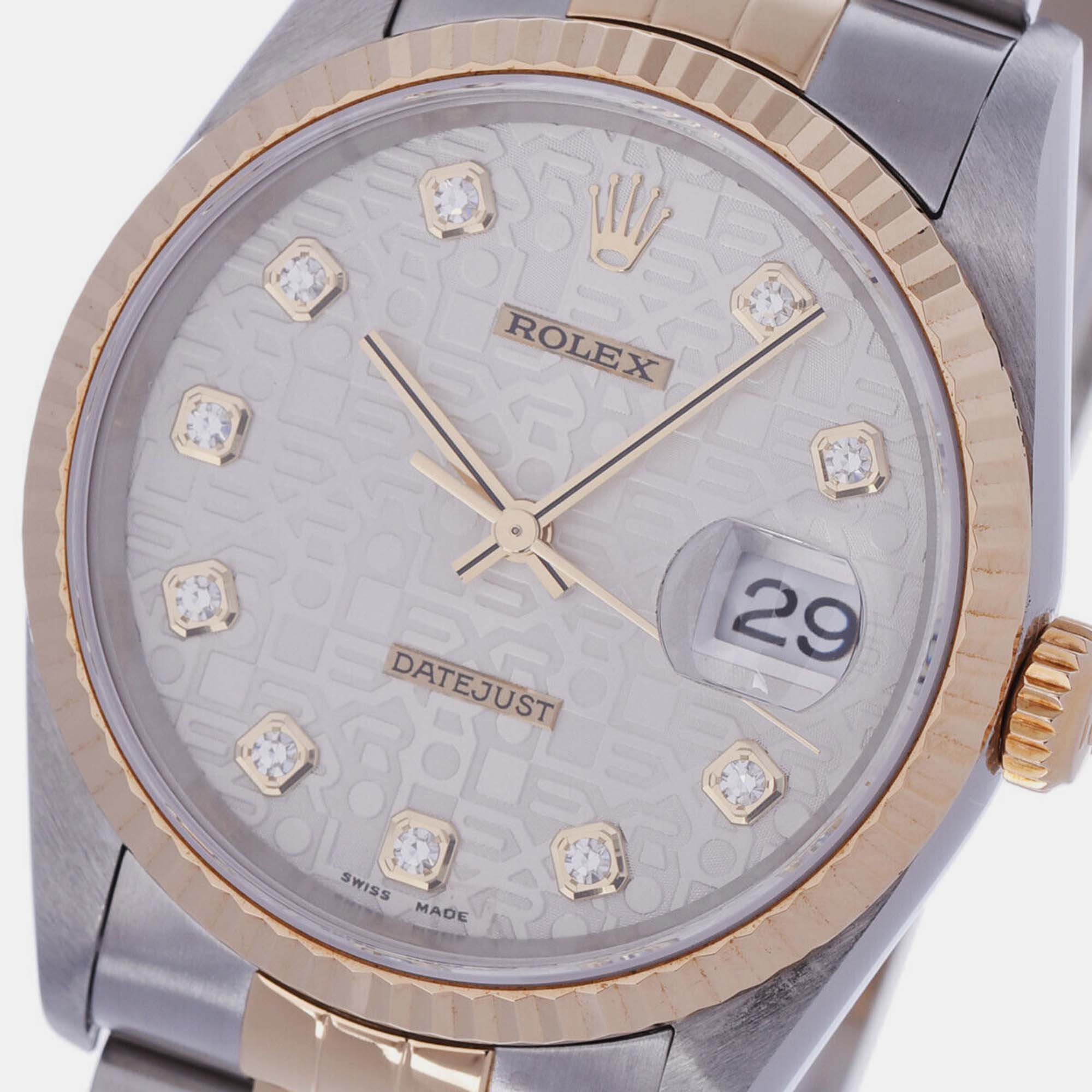 

Rolex Silver Diamond 18k Yellow Gold And Stainless Steel Datejust 16233 Automatic Men's Wristwatch 36 mm