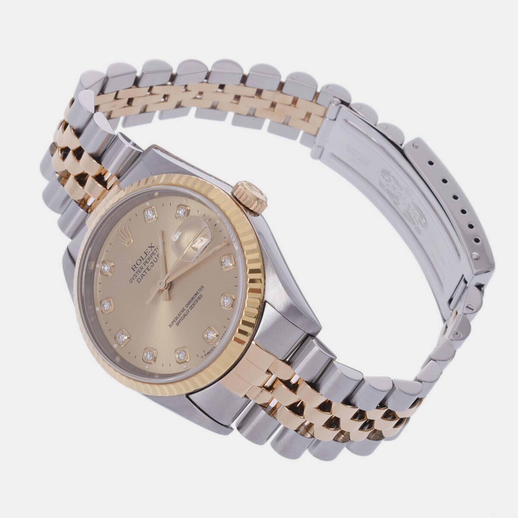 

Rolex Champagne Diamond 18k Yellow Gold And Stainless Steel Datejust 16233 Automatic Men's Wristwatch 36 mm