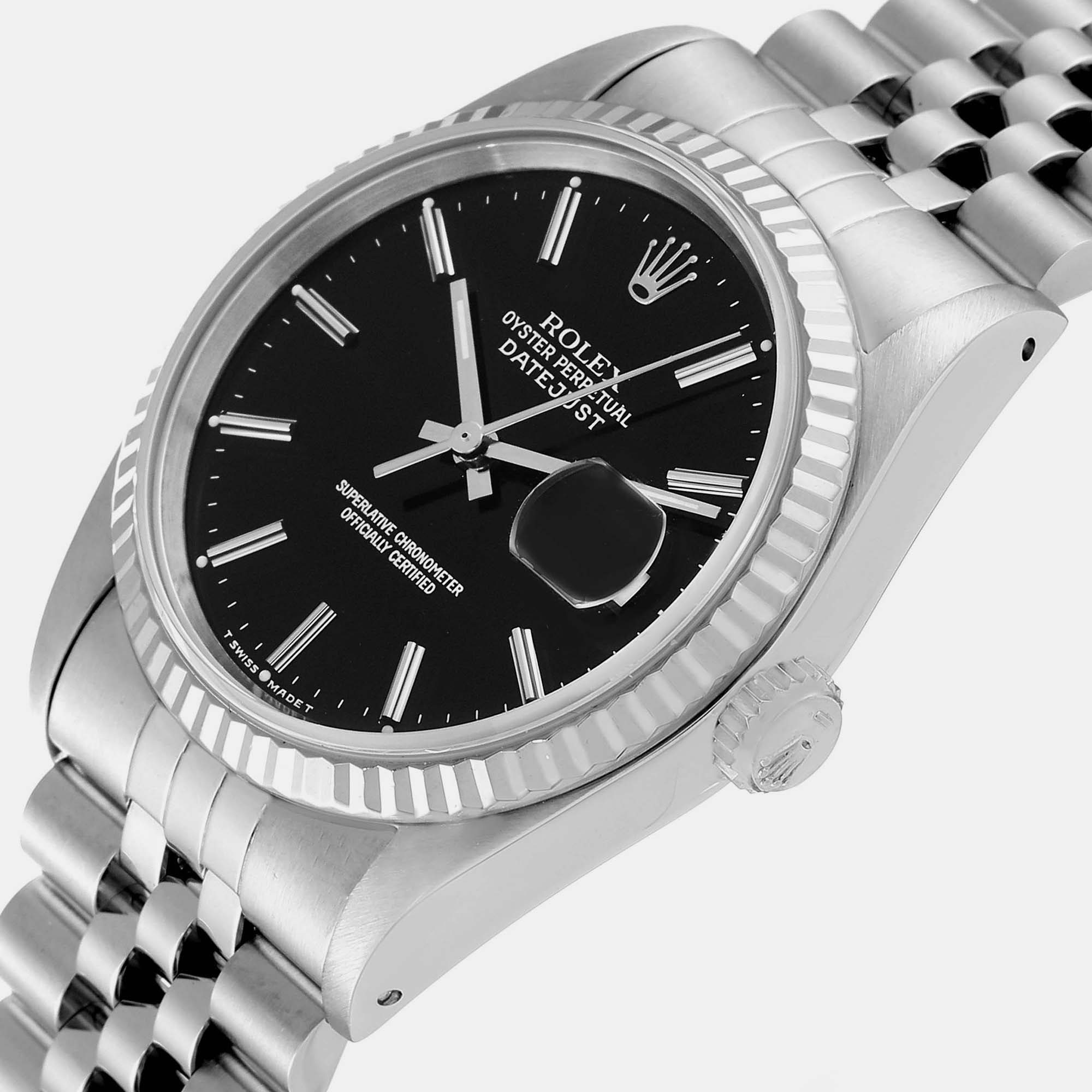 

Rolex Datejust Steel White Gold Black Dial Mens Watch 16234 36 mm