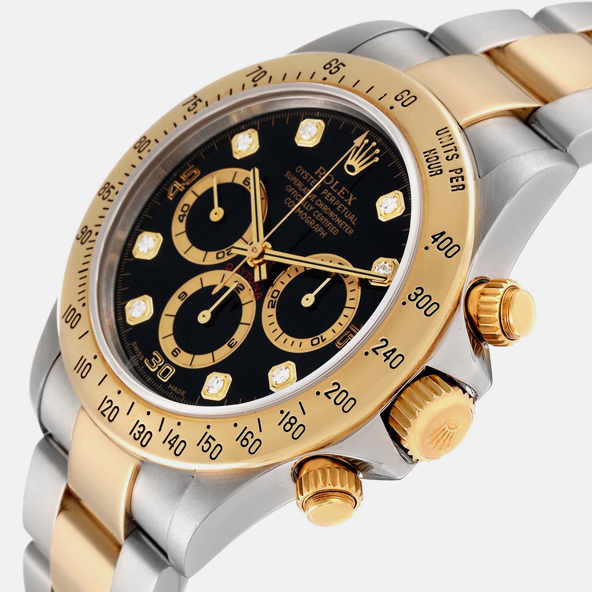 

Rolex Daytona Steel Yellow Gold Diamond Dial Zenith Movement Men's Watch 16523 40 mm, Black