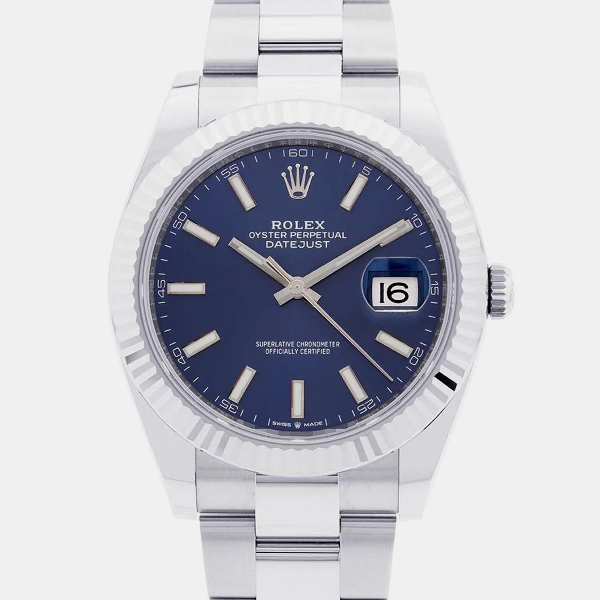 

Rolex Blue 18k White Gold And Stainless Steel Datejust 126334 Automatic Men's Wristwatch 41 mm