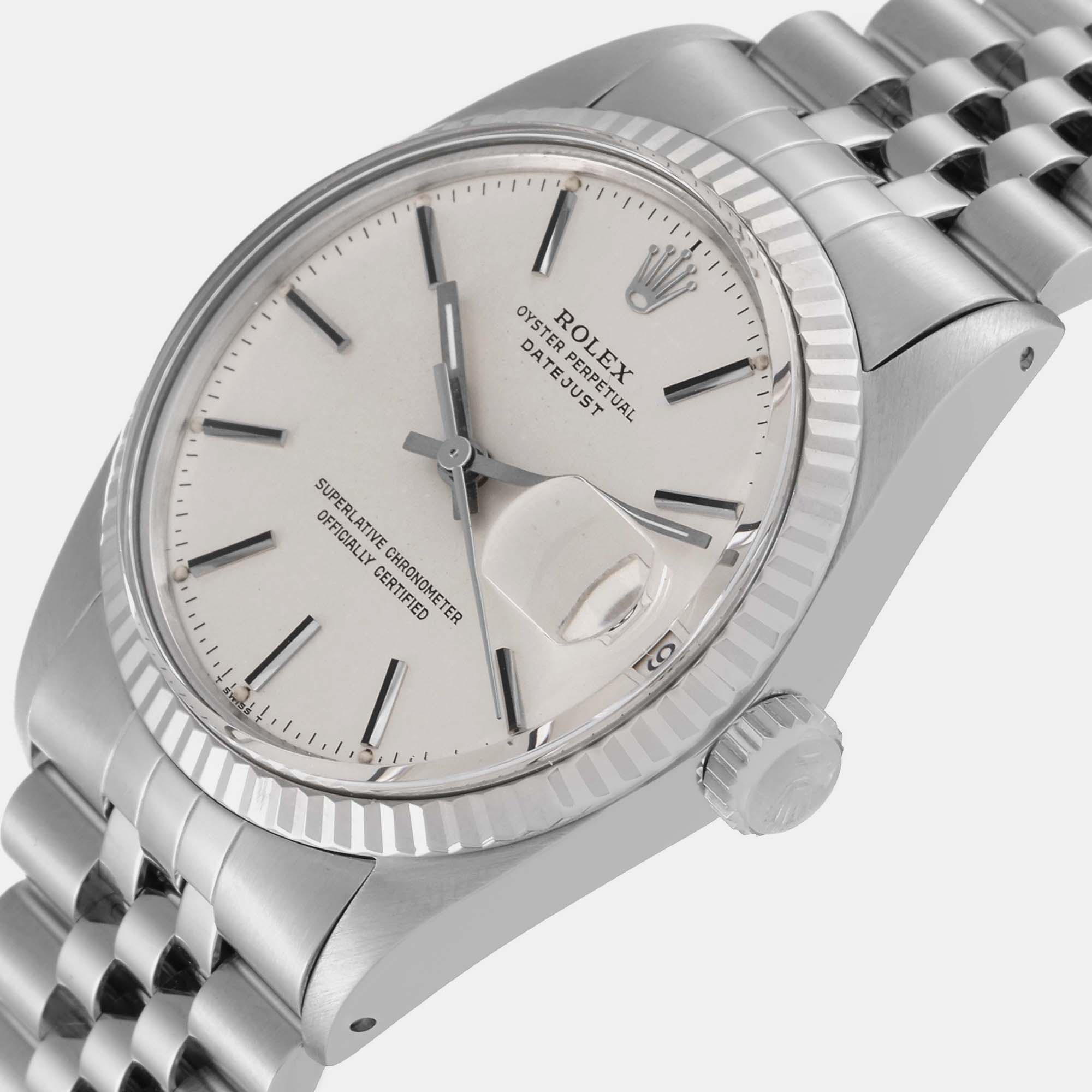 

Rolex Datejust Steel White Gold Silver Dial Vintage Men's Watch 16014 36 mm
